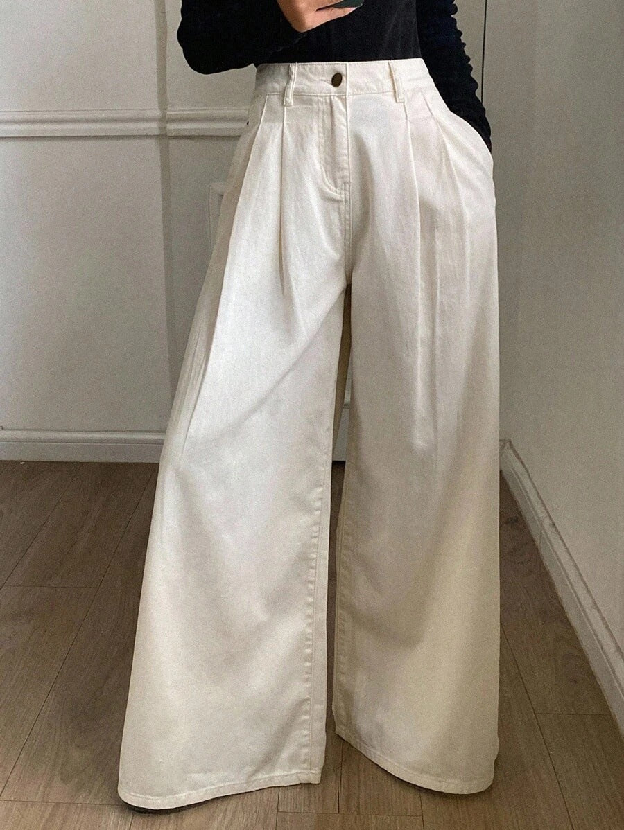 Women's High Waisted Wide Leg Baggy Jeans Casual Cotton