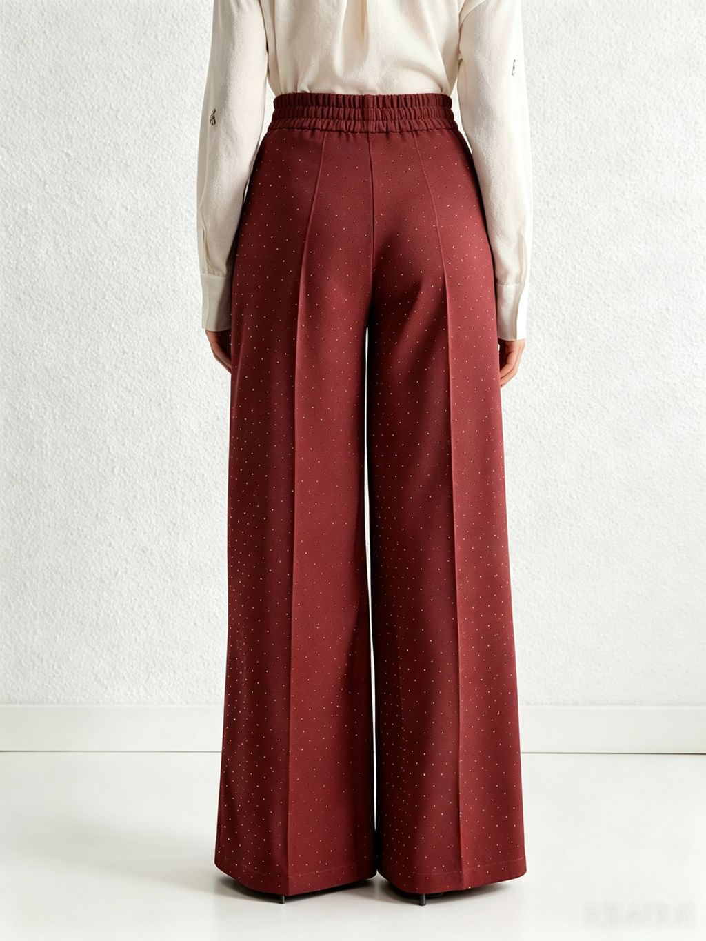 Rhinestone High Waist Pleated Wide Leg Dress Pants