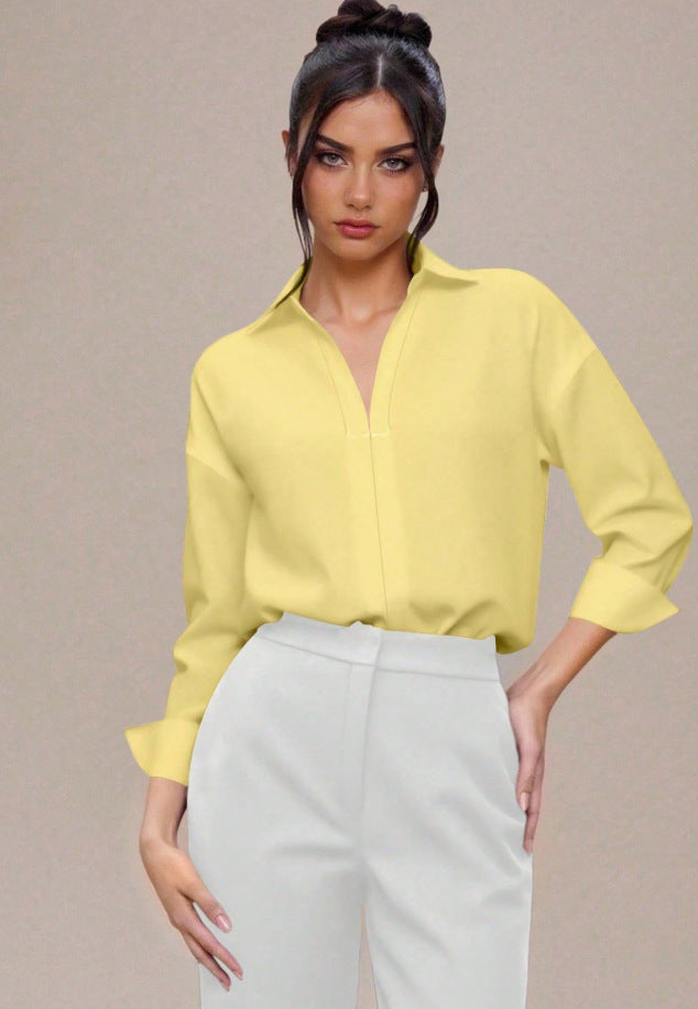 Solid Blouse Oversized Business Casual Collared Tunic