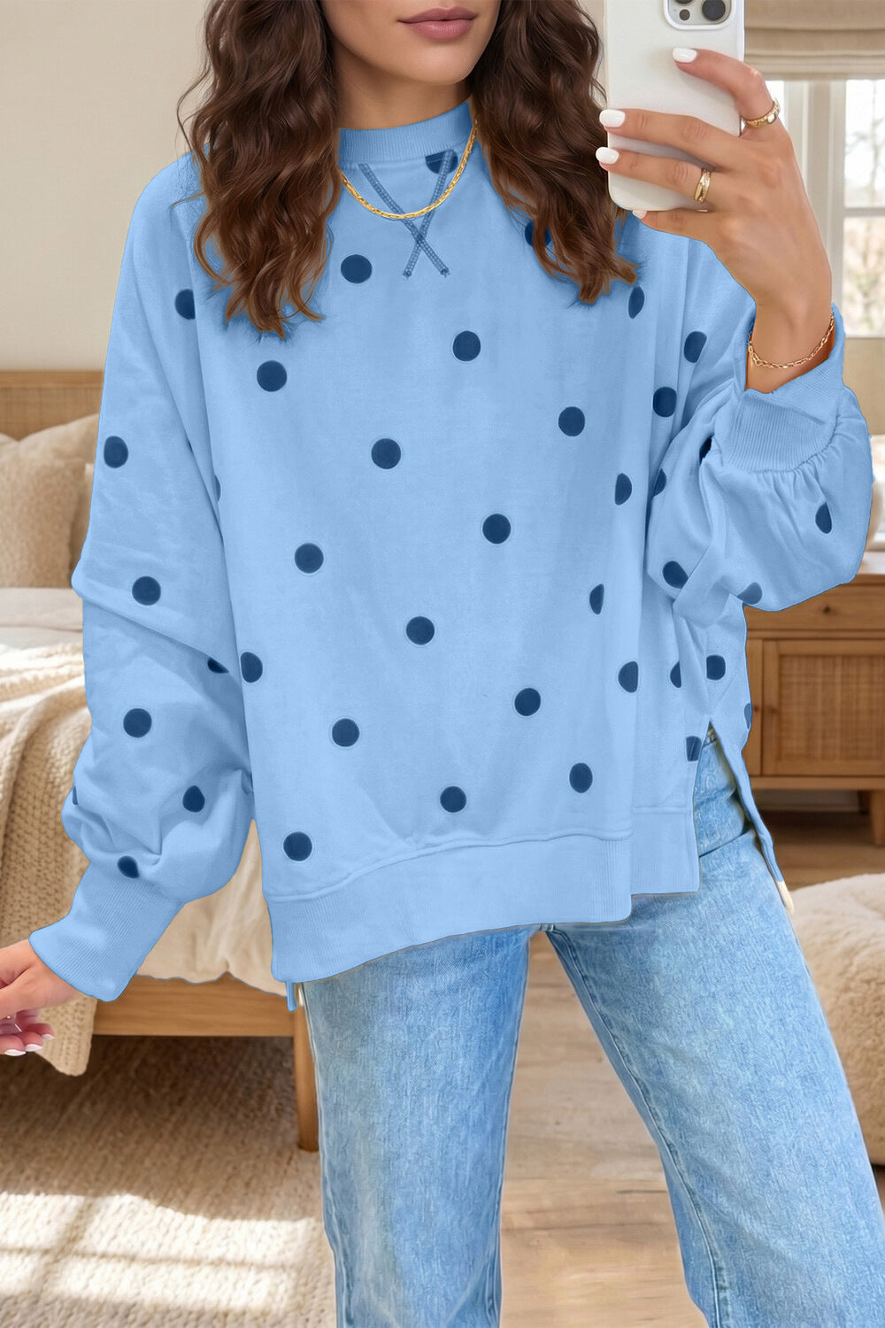 Custom Polka Dot Oversized Sweatshirt Womens Casual Pullover
