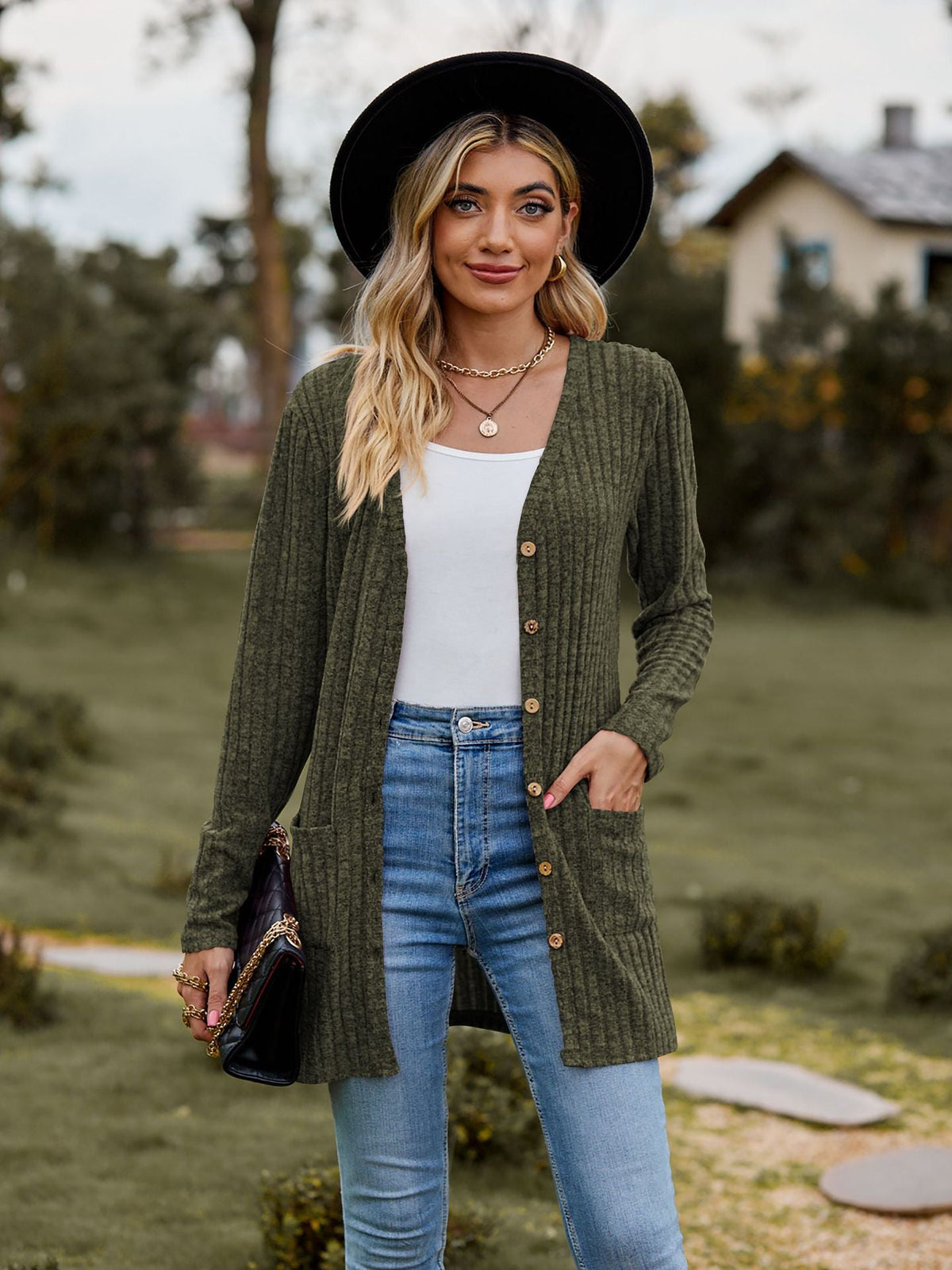 Ribbed Knit Longline Cardigan Button Front