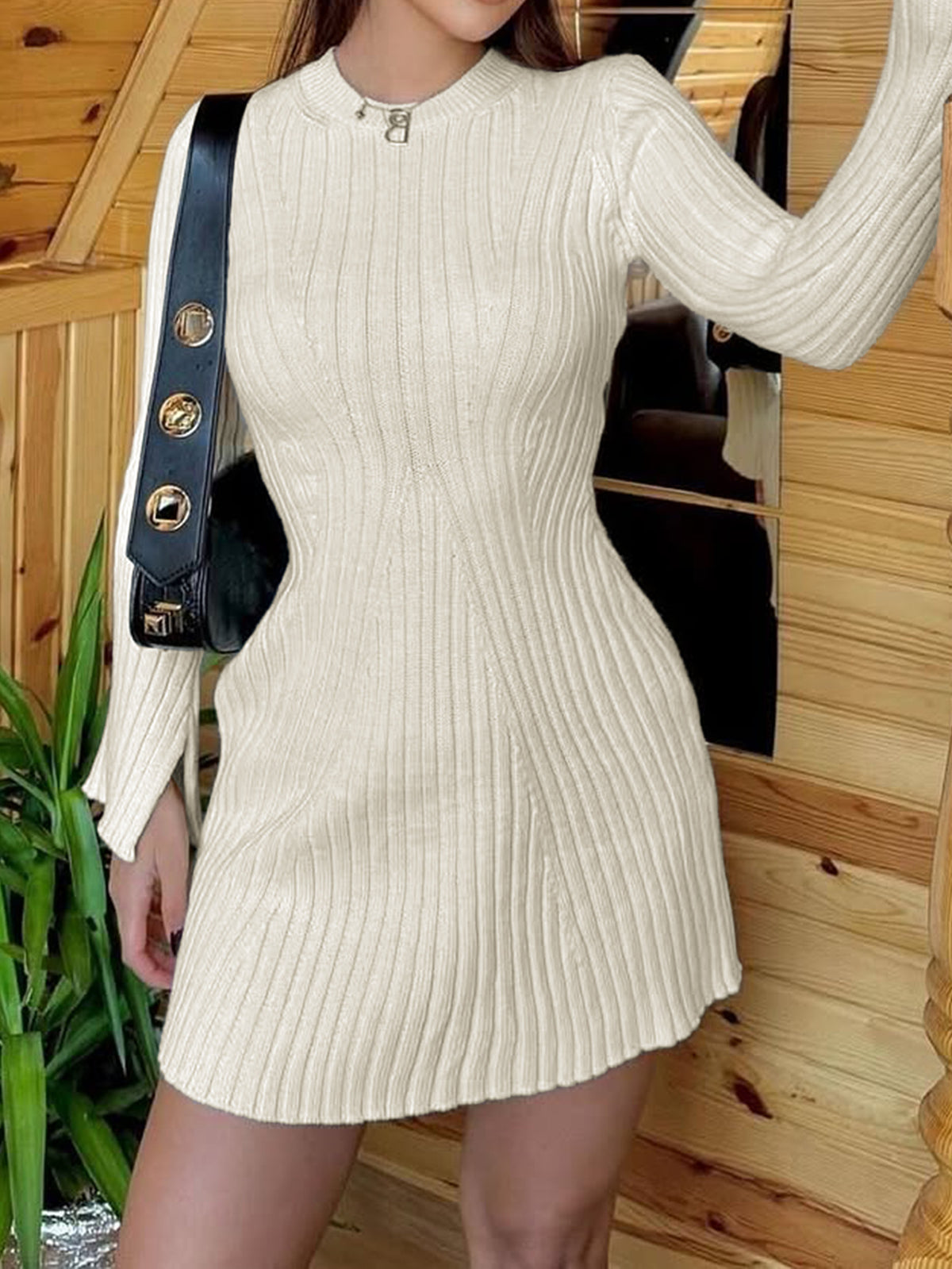 Women's Ribbed Sweater Dress Long Sleeve Bodycon Mini