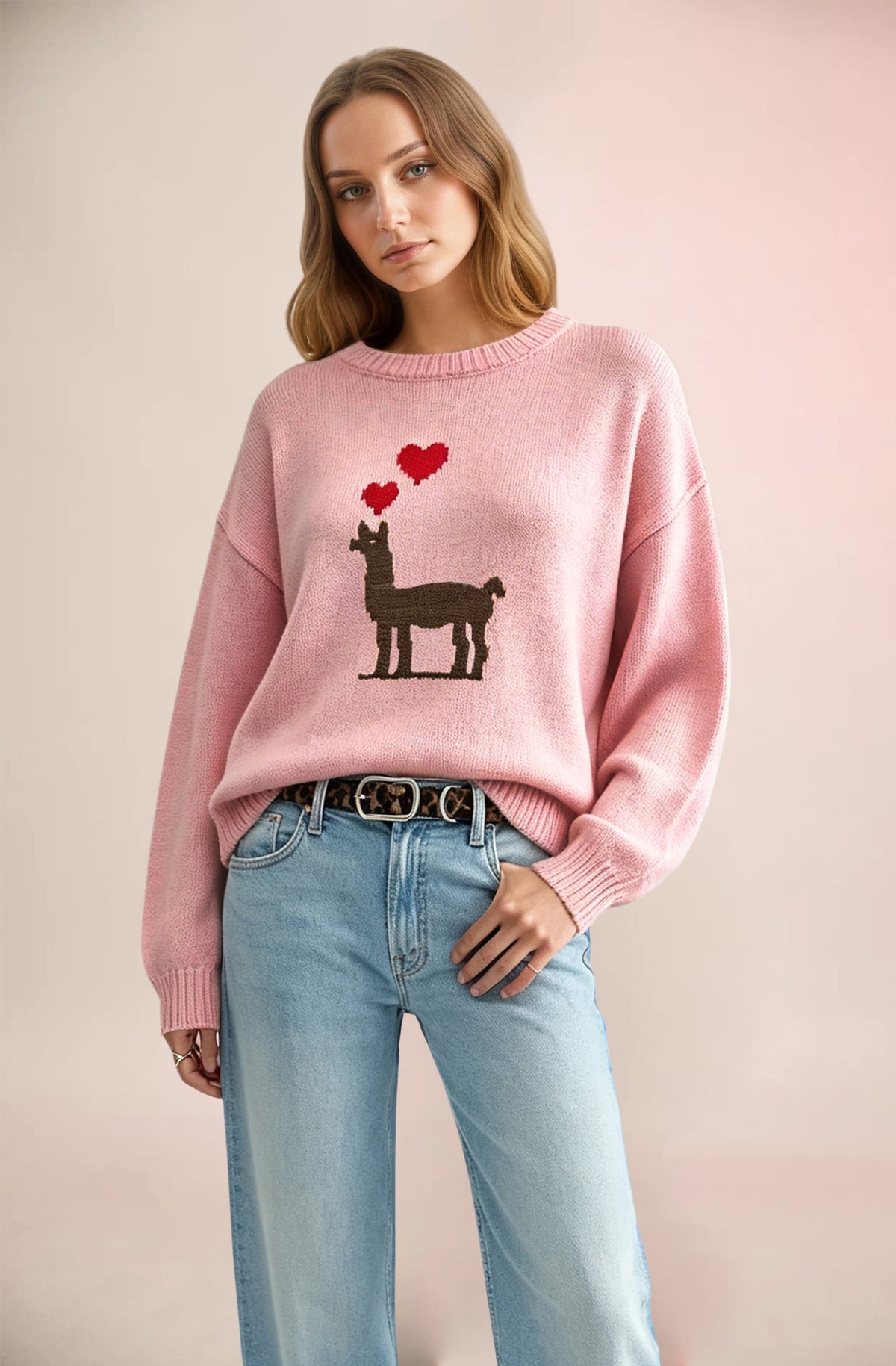 Women's Llama Heart Crewneck Sweater Valentine