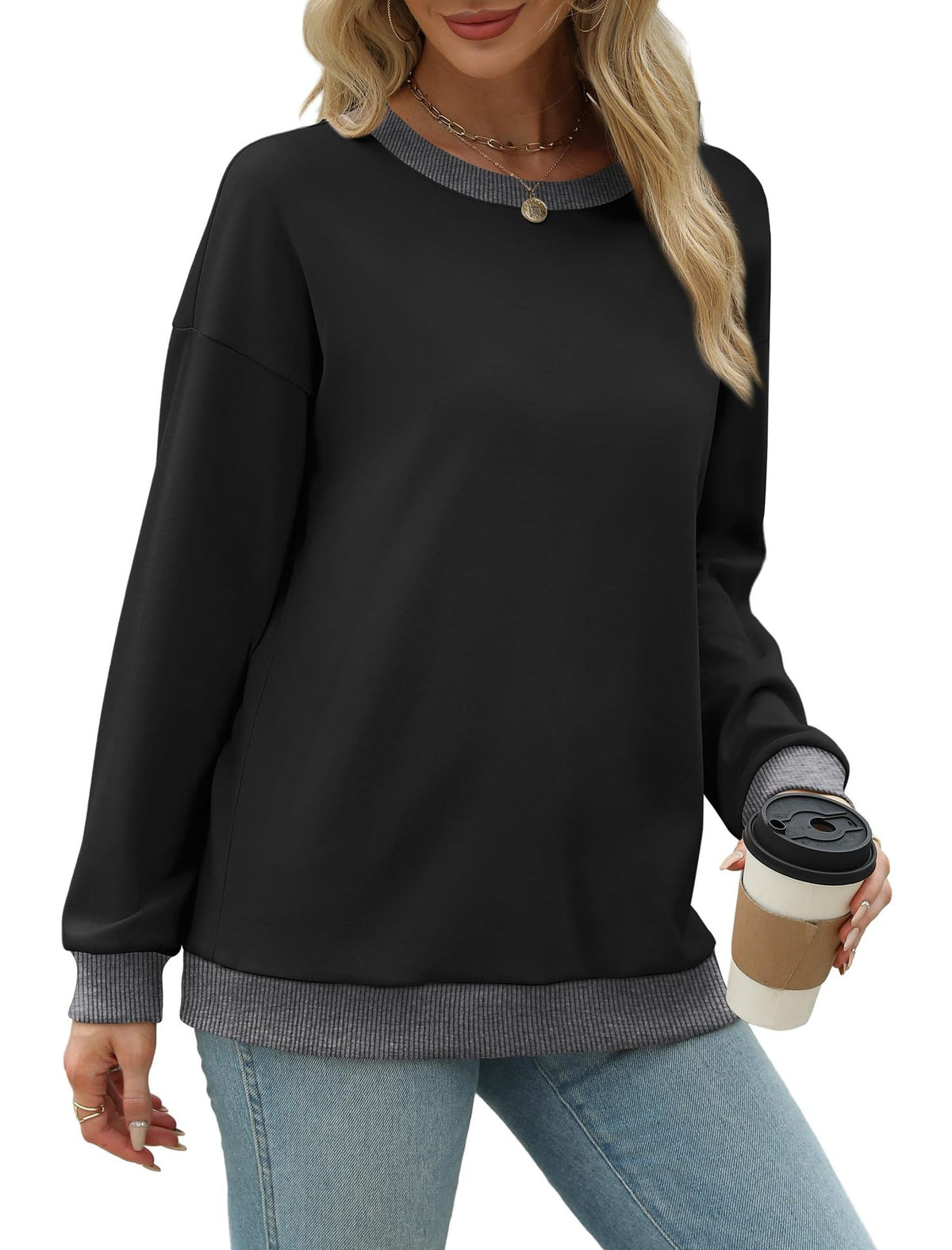 Women's Oversized Colorblock Crewneck Sweatshirt