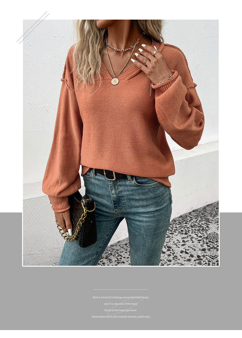 Long-sleeved Solid Color European and American Sweater