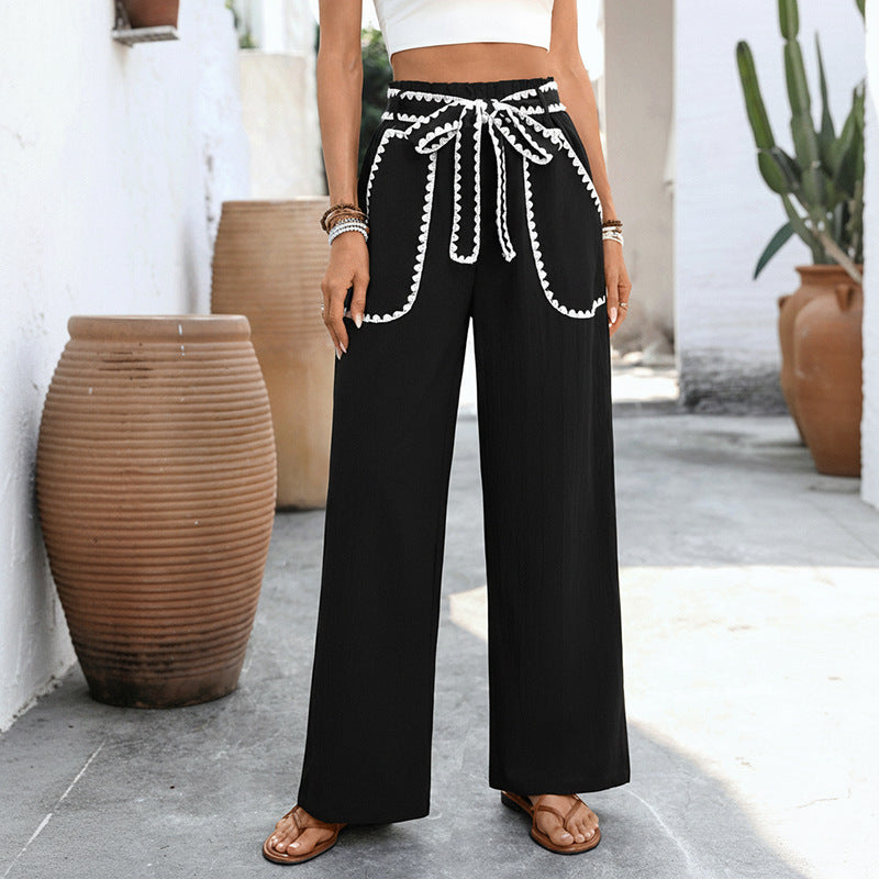 High Waist Wide Leg Drawstring Casual Pants