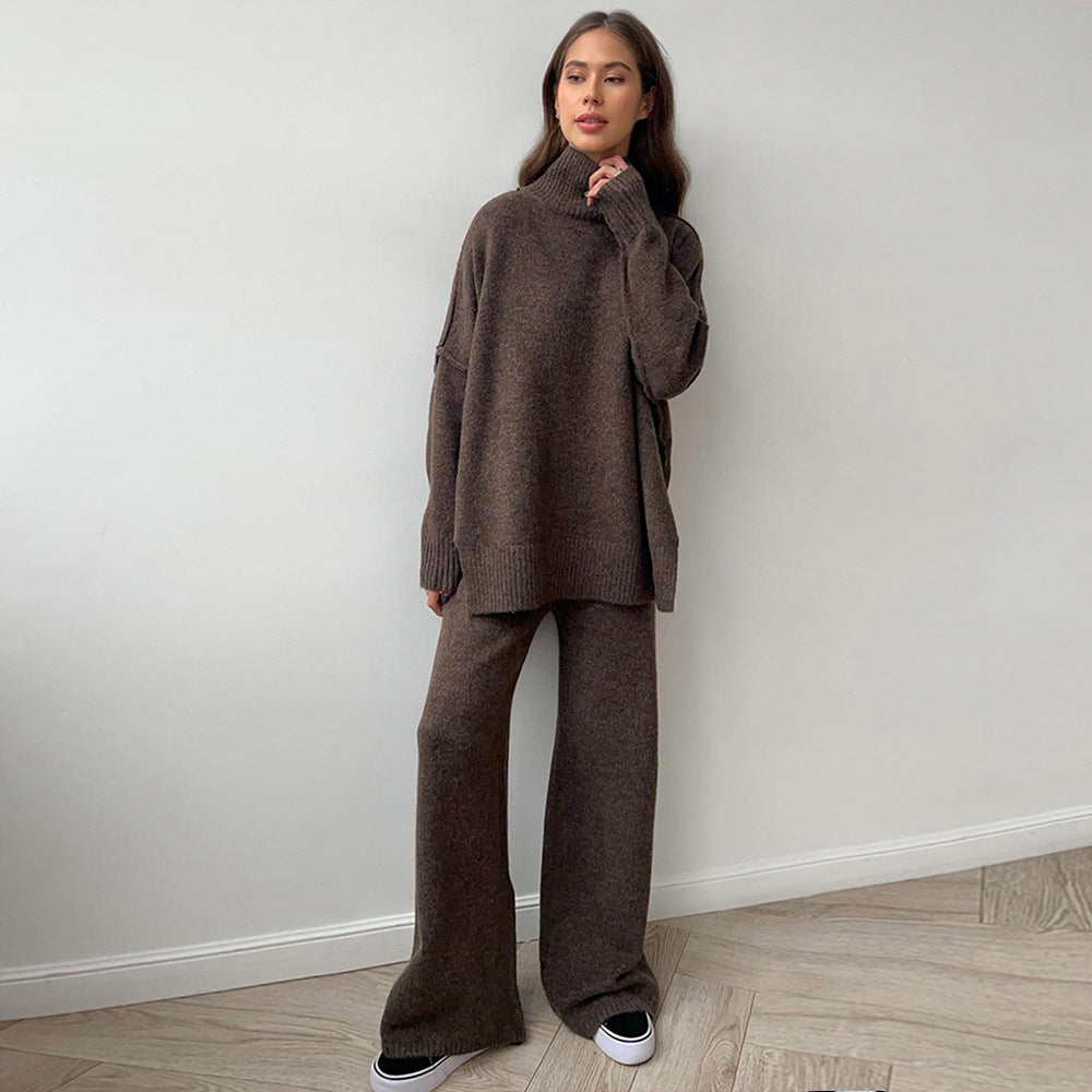 Turtleneck Knit Sweater Pants Set Relaxed Fit