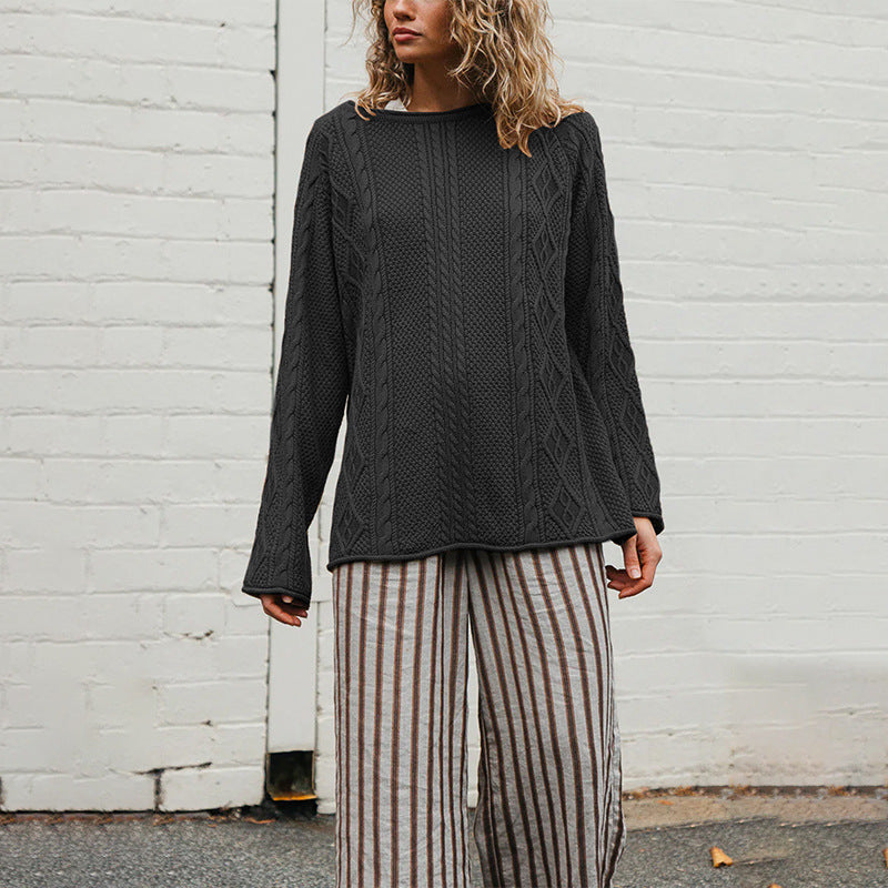 Women's Oversized Cable Knit Crew Neck Sweater