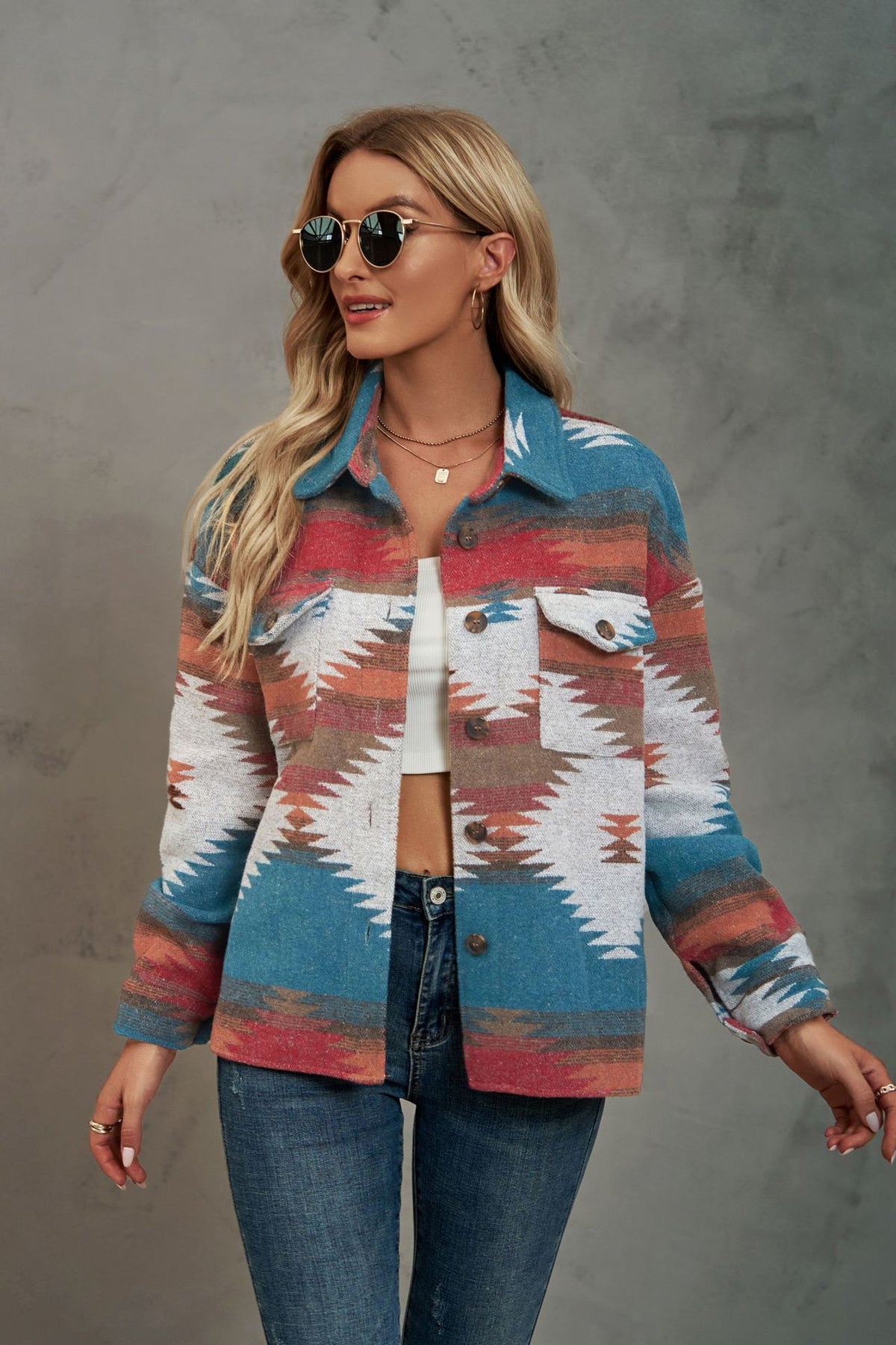 Women's Aztec Cropped Shacket Oversized