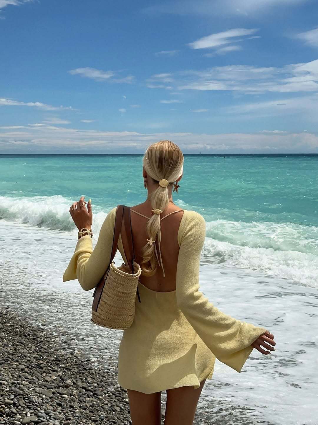 Solid Knit Dress Y2K Open Back Flare Sleeve