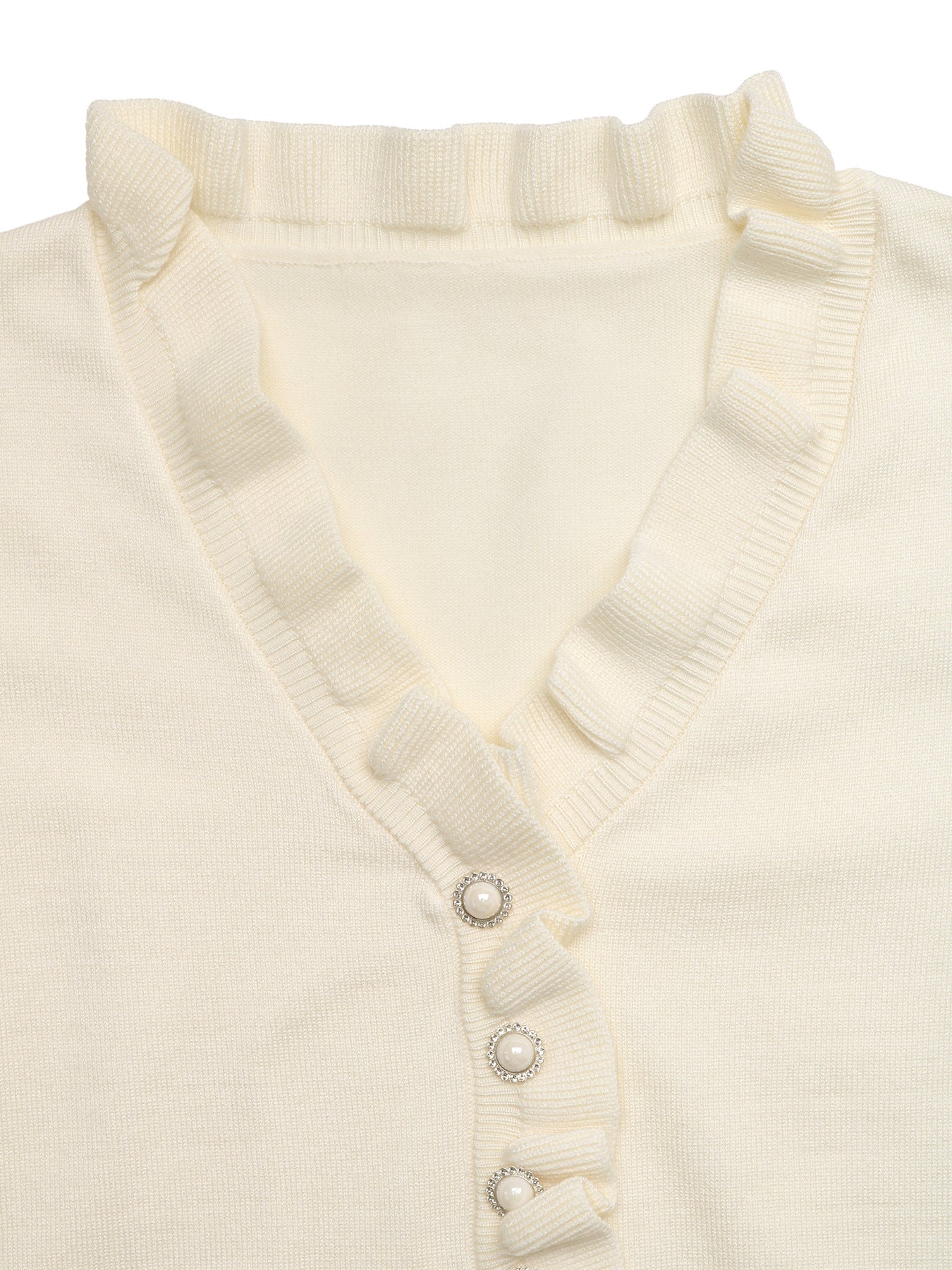 Ruffle Trim V Neck Knit Sweater Long Sleeve Pullover