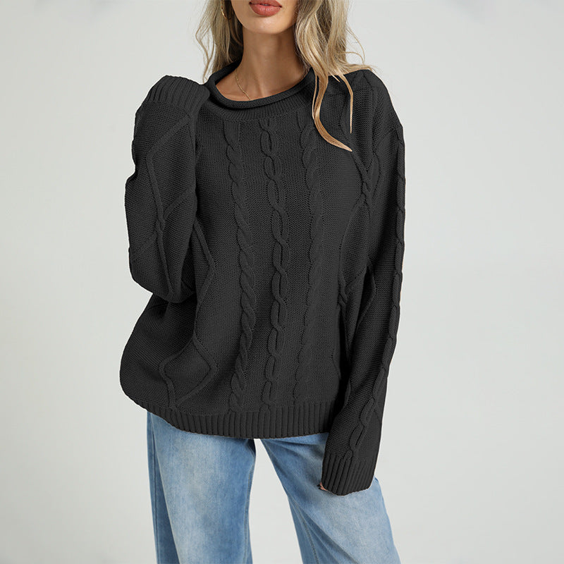 Women's Oversized Cable Knit Crewneck Sweater