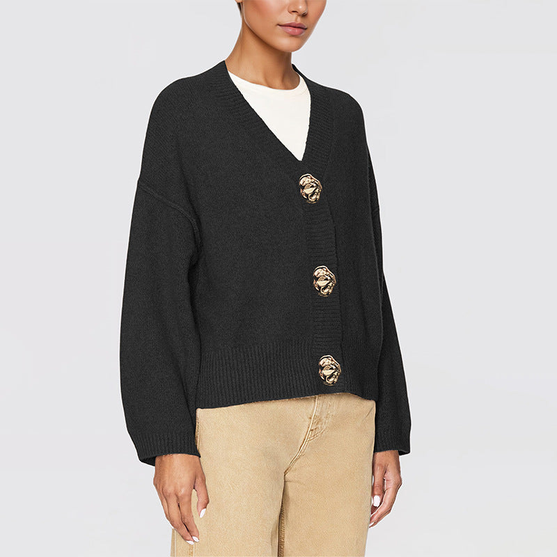 Women's Oversized Chunky V Neck Button Front Cardigan