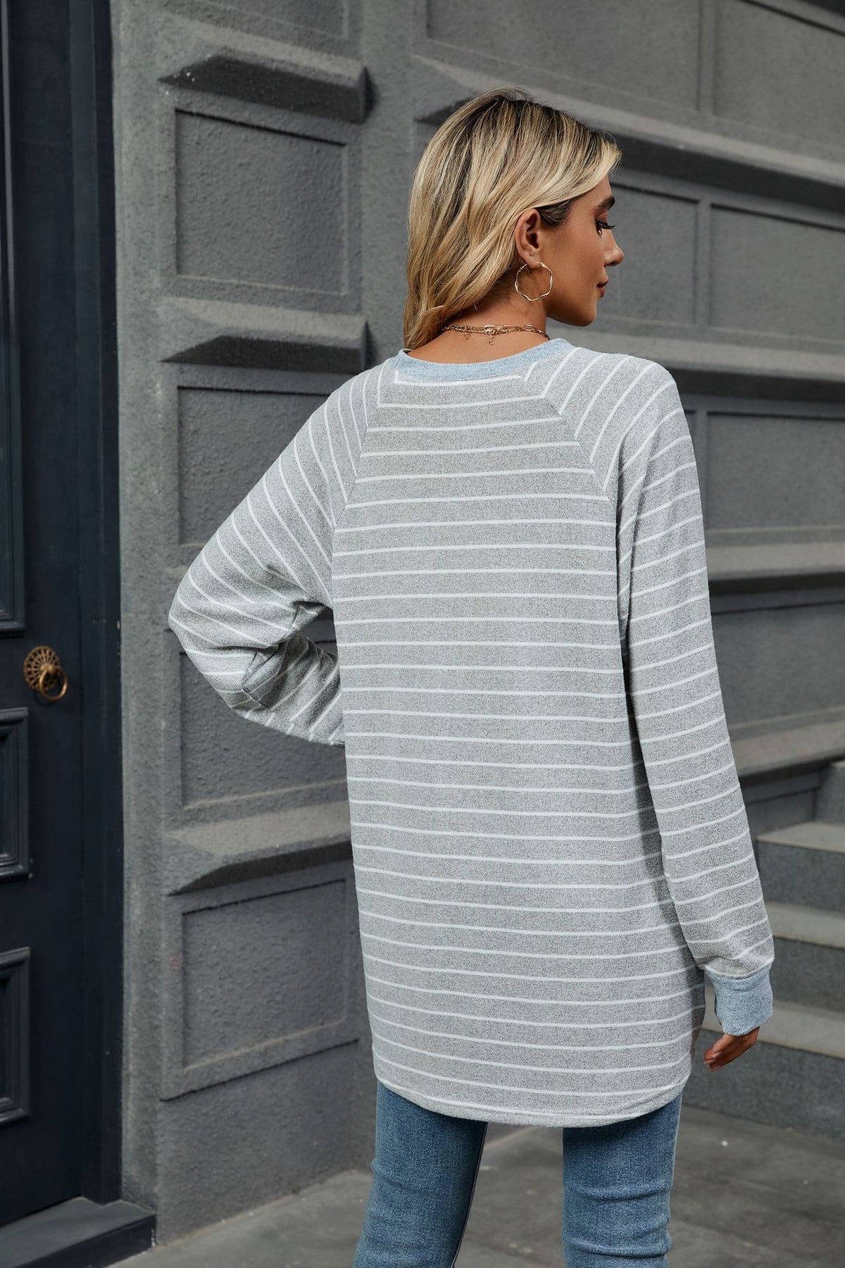 Women's Oversized Striped Long Sleeve Pocket Tunic