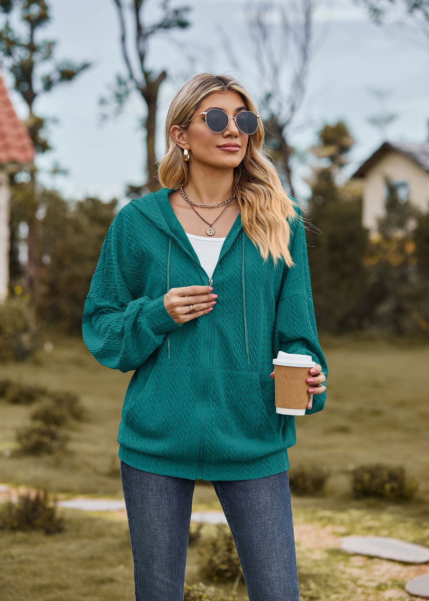 Womens Oversized Zip Up Hoodie Jacket with Pockets