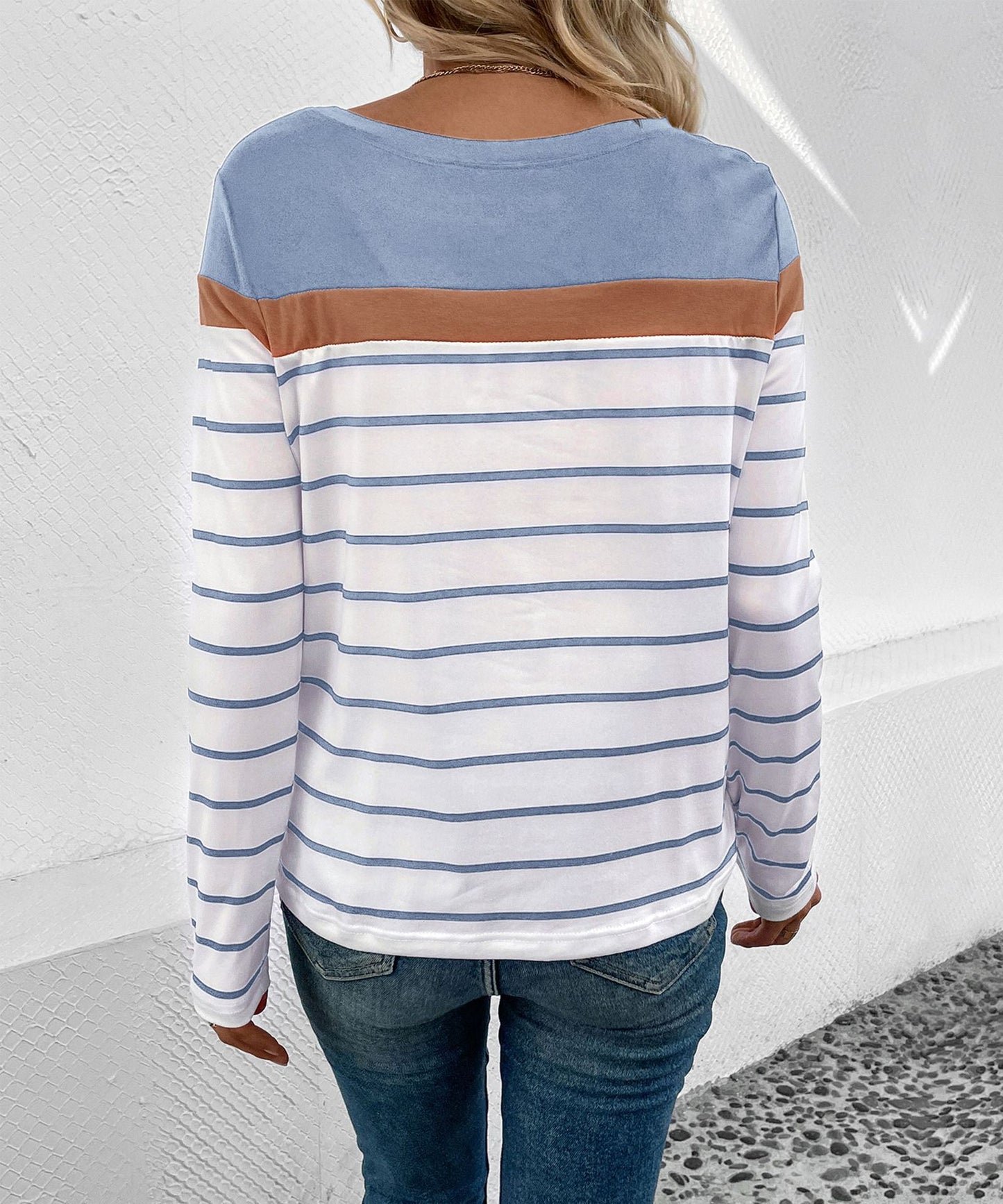 Colorblock Striped Long Sleeve Casual Boutique Top