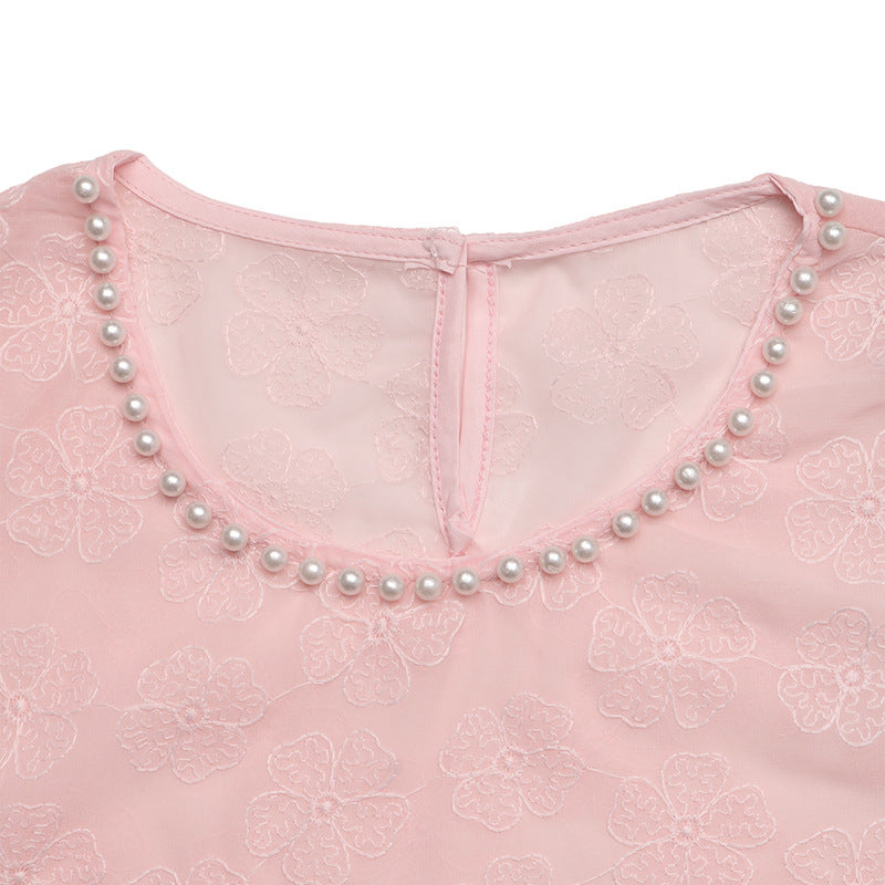 Floral Textured Blouse Short Sleeve Puff Top Casual