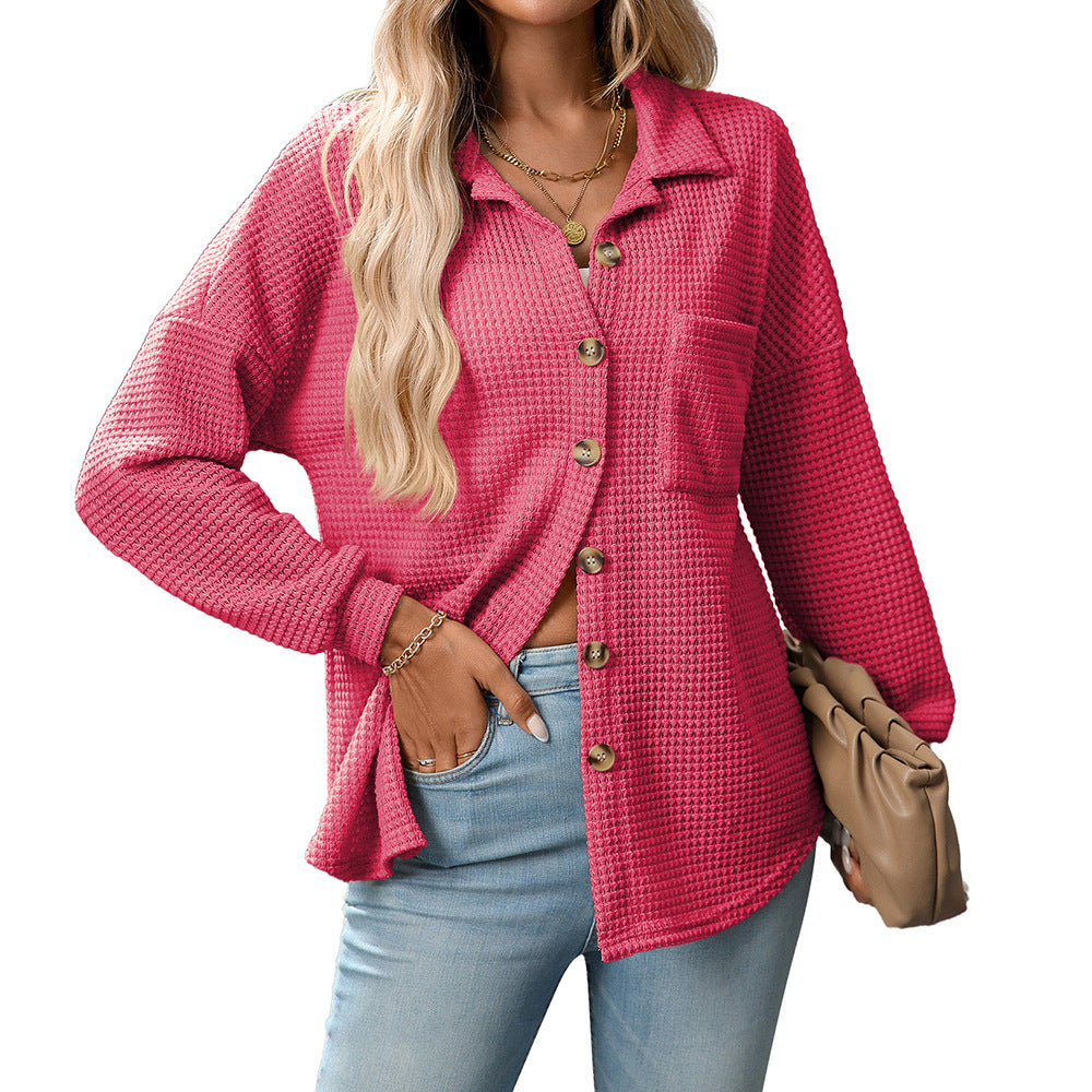 Waffle Knit Button-Up Shirt – Casual Fall Essential