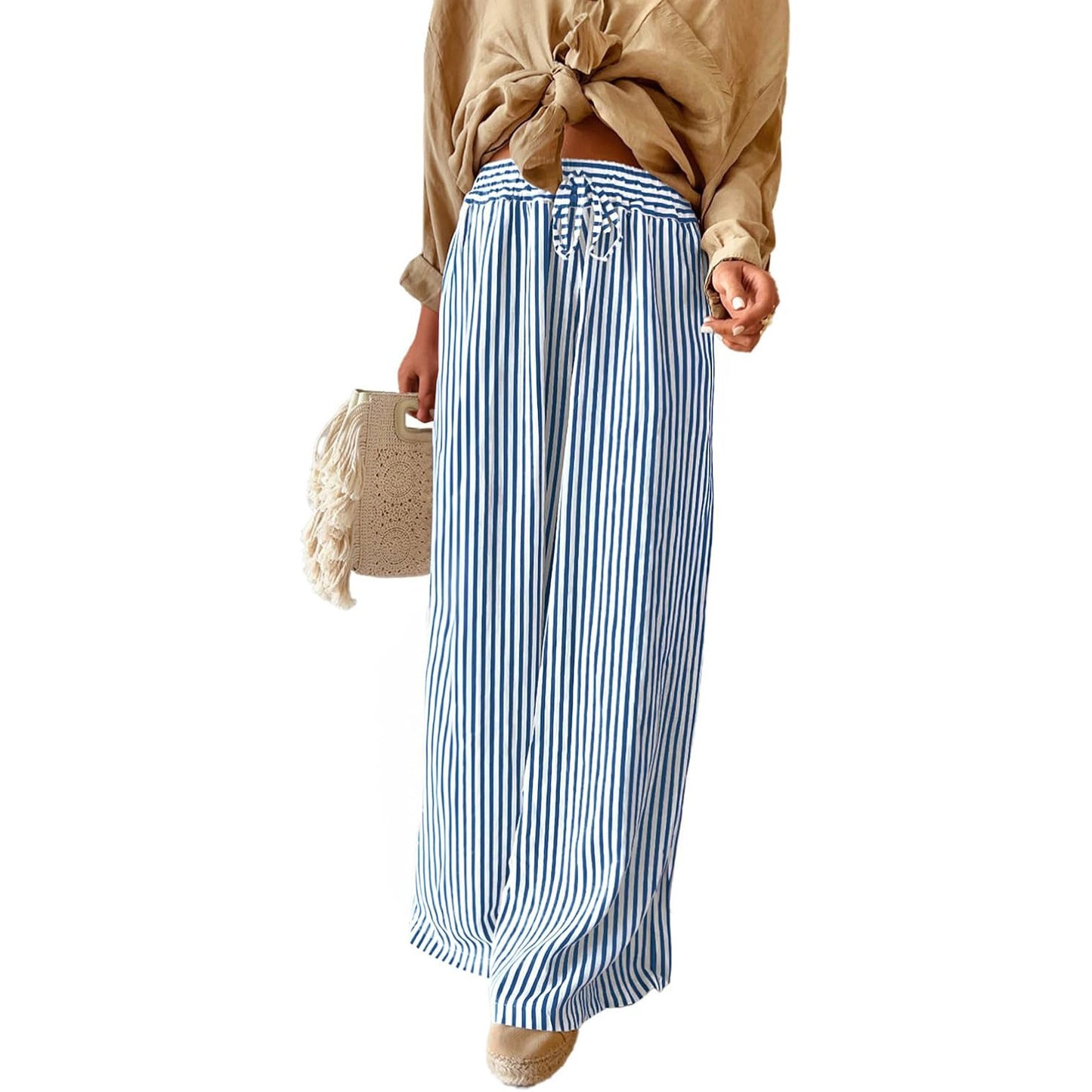 Striped Wide Leg Pants Casual Boho Trendy