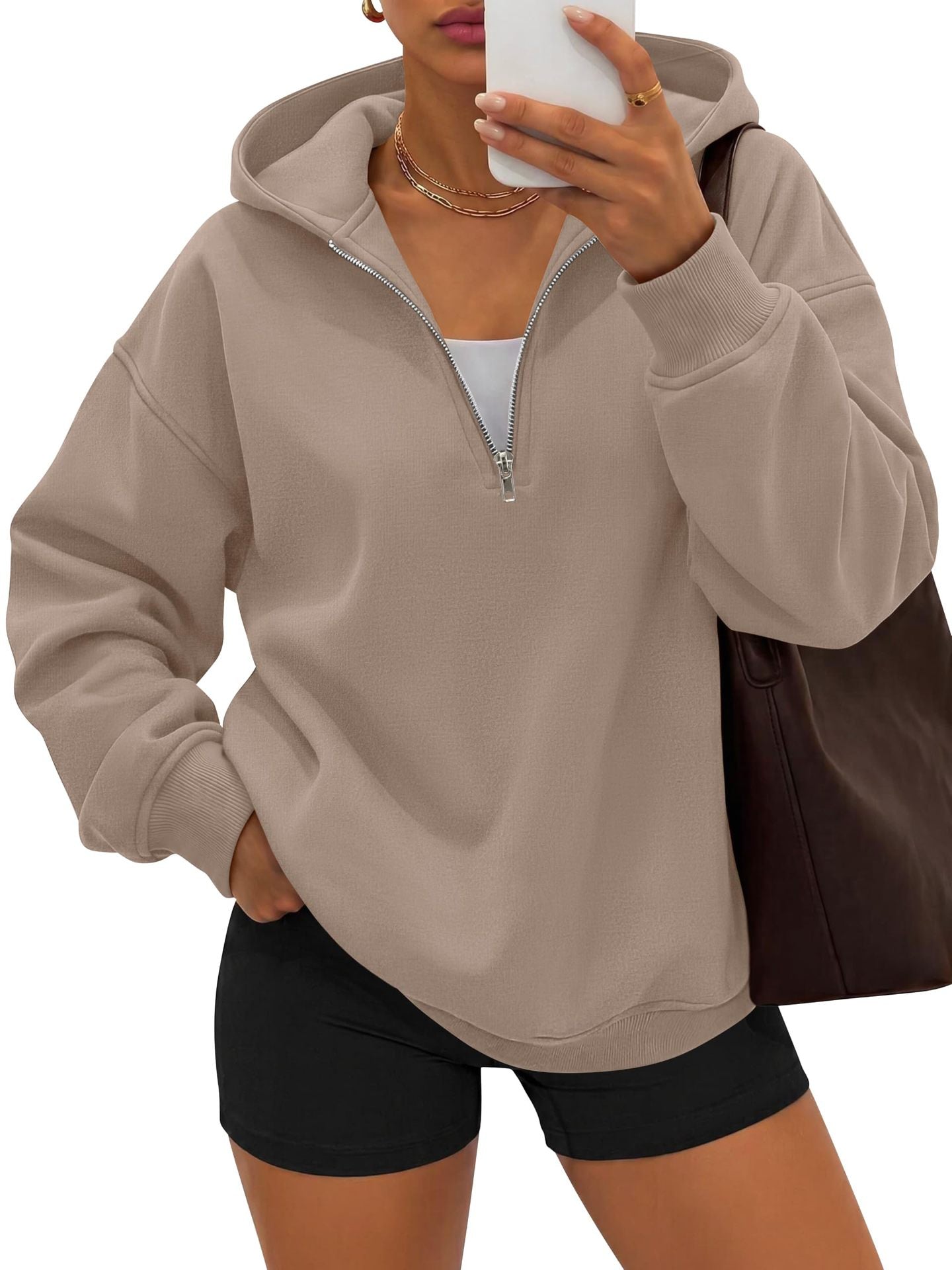 Half Zip Hoodie Relaxed Fit Pullover Sweatshirt