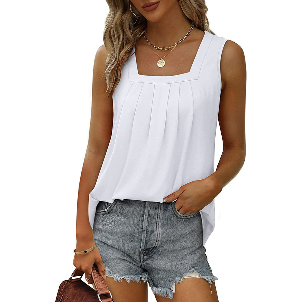 Ruched Square Neck Sleeveless High-Low Tank Top