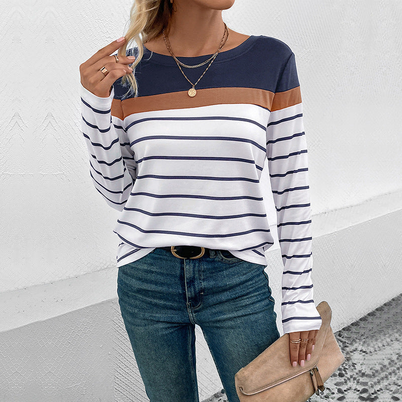 Colorblock Striped Long Sleeve Casual Boutique Top