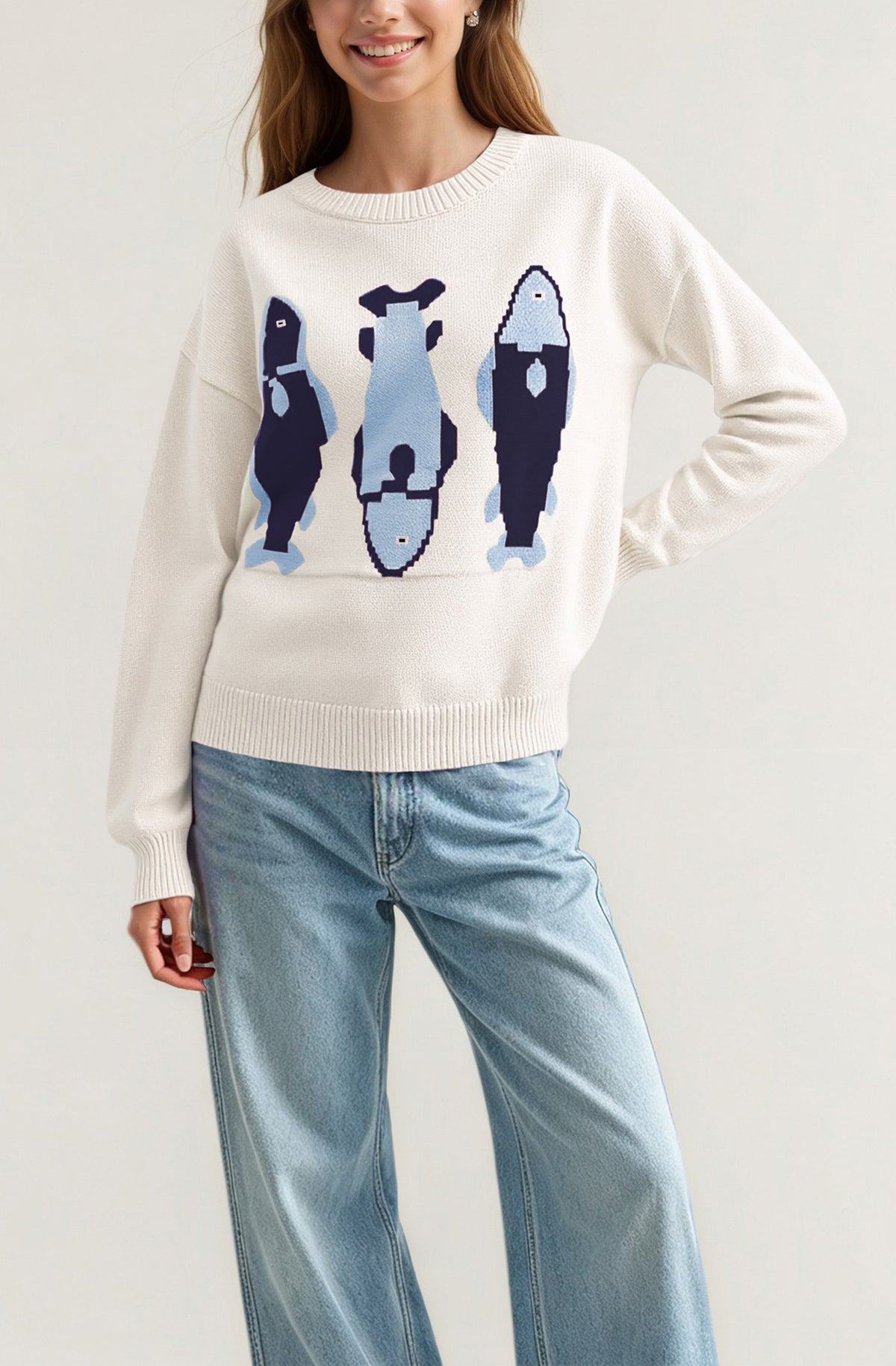 Women's Oversized Crewneck Graphic Sweater Colorblock