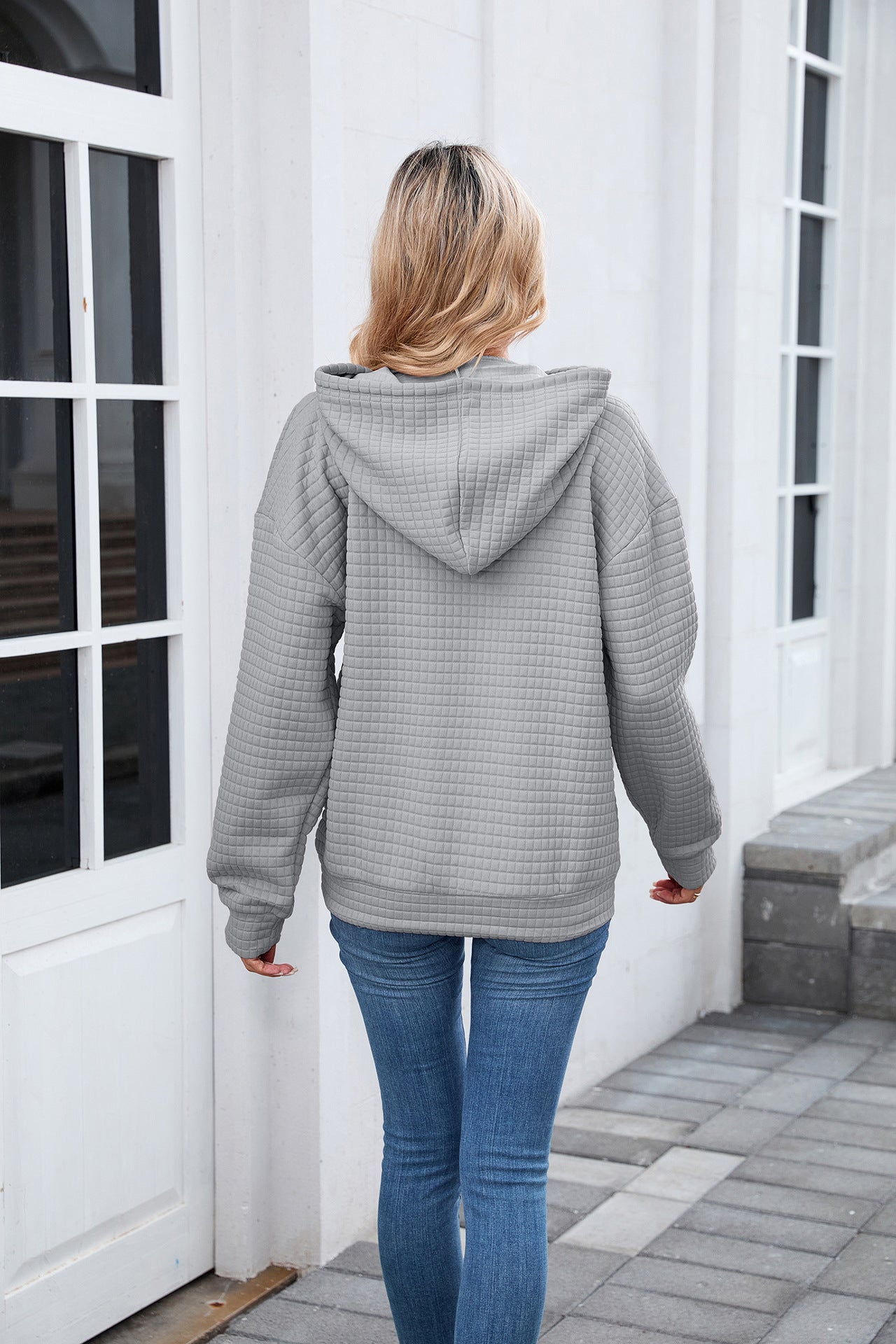 Waffle Knit Hoodie | Oversized Pullover with Kangaroo Pocket