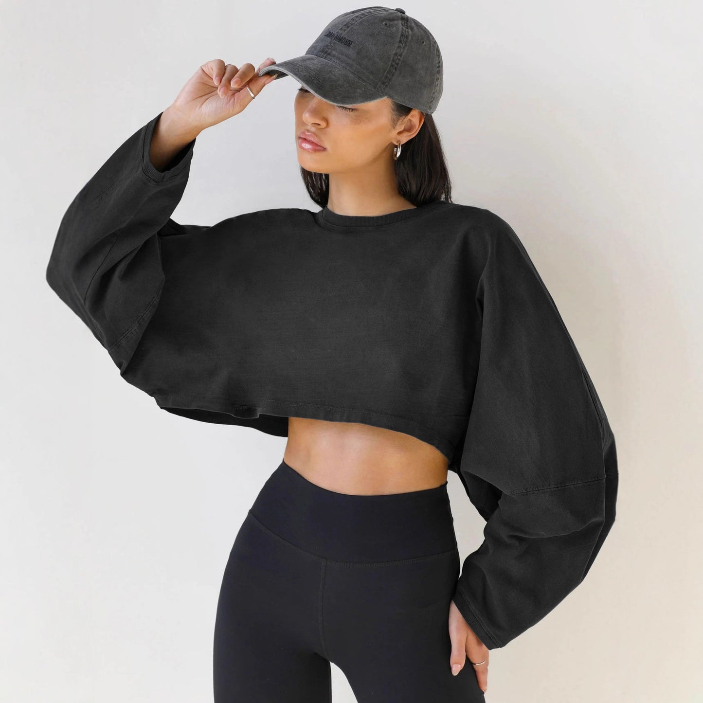 Cropped Crewneck Sweatshirt Women Long Sleeve Crop Top Tee