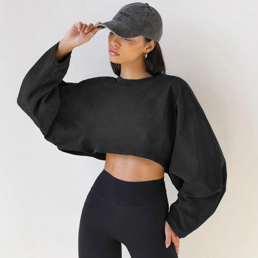 Cropped Crewneck Sweatshirt Women Long Sleeve Crop Top Tee
