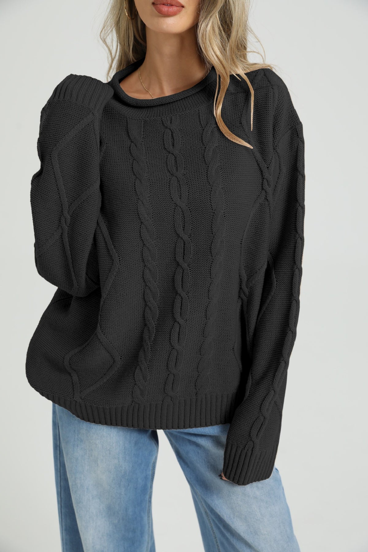 Women's Oversized Cable Knit Crewneck Sweater