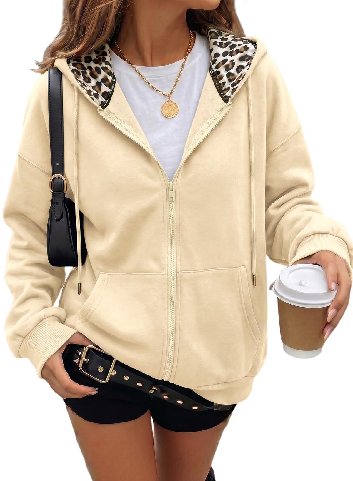 Women's Oversized Leopard Zip Up Hoodie