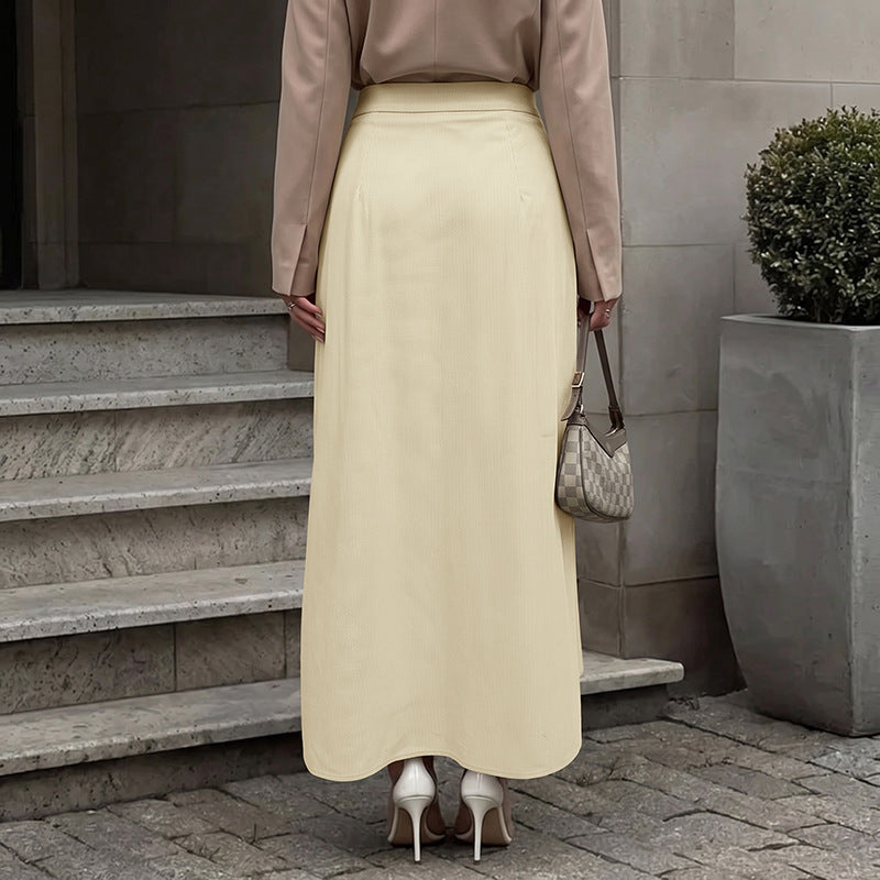 Women's Corduroy High Waist Pleated Midi A-Line Skirt