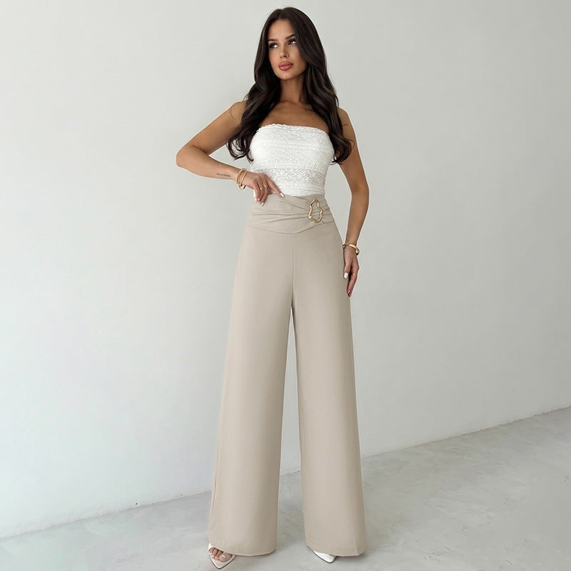 Solid Linen Blend Pants Wide Leg High Waist Chic