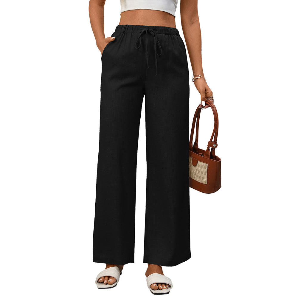 High Waist Cotton Linen Wide Leg Pants with Pockets