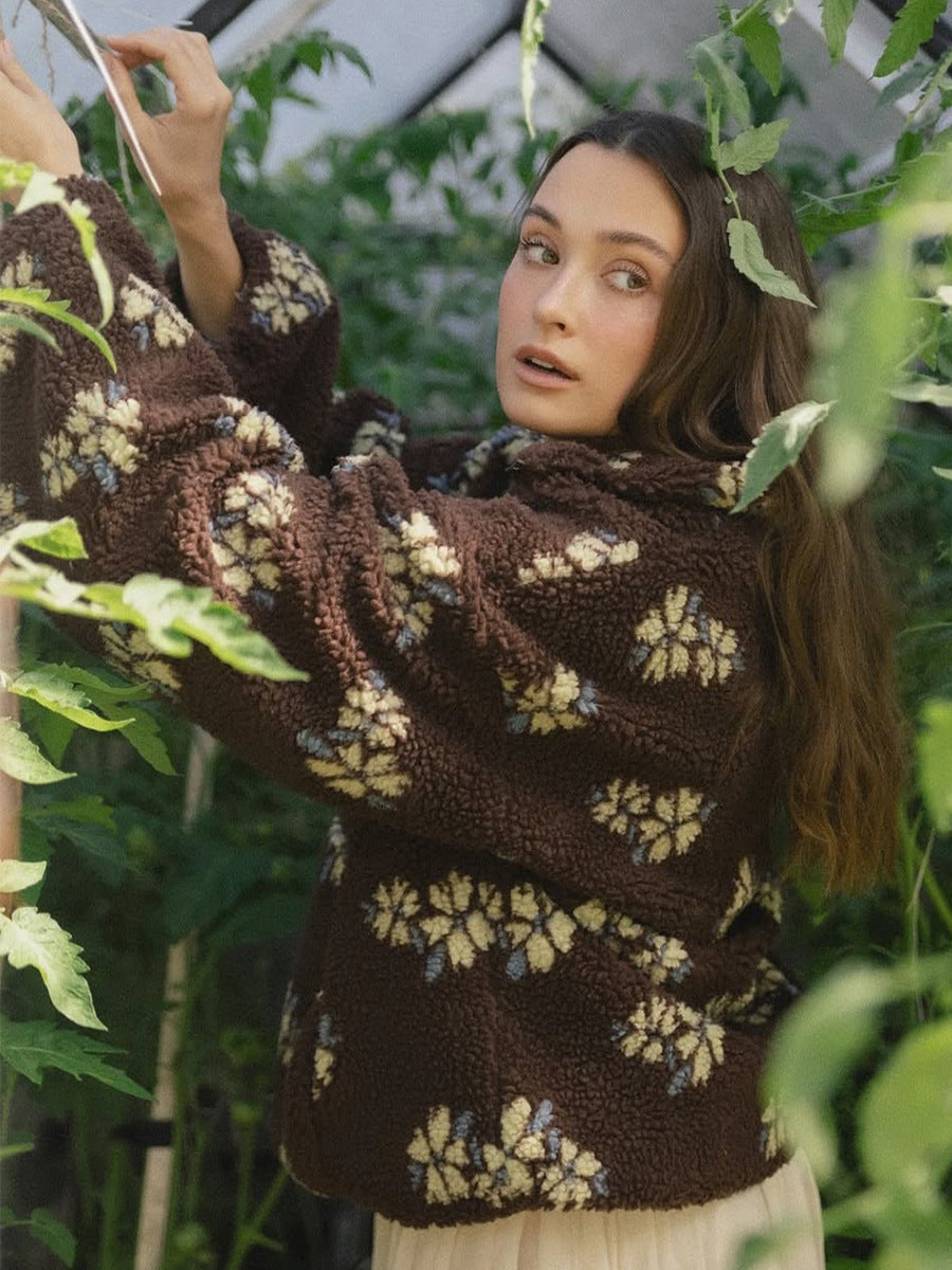 Floral Sherpa Pullover Half Zip Sweatshirt