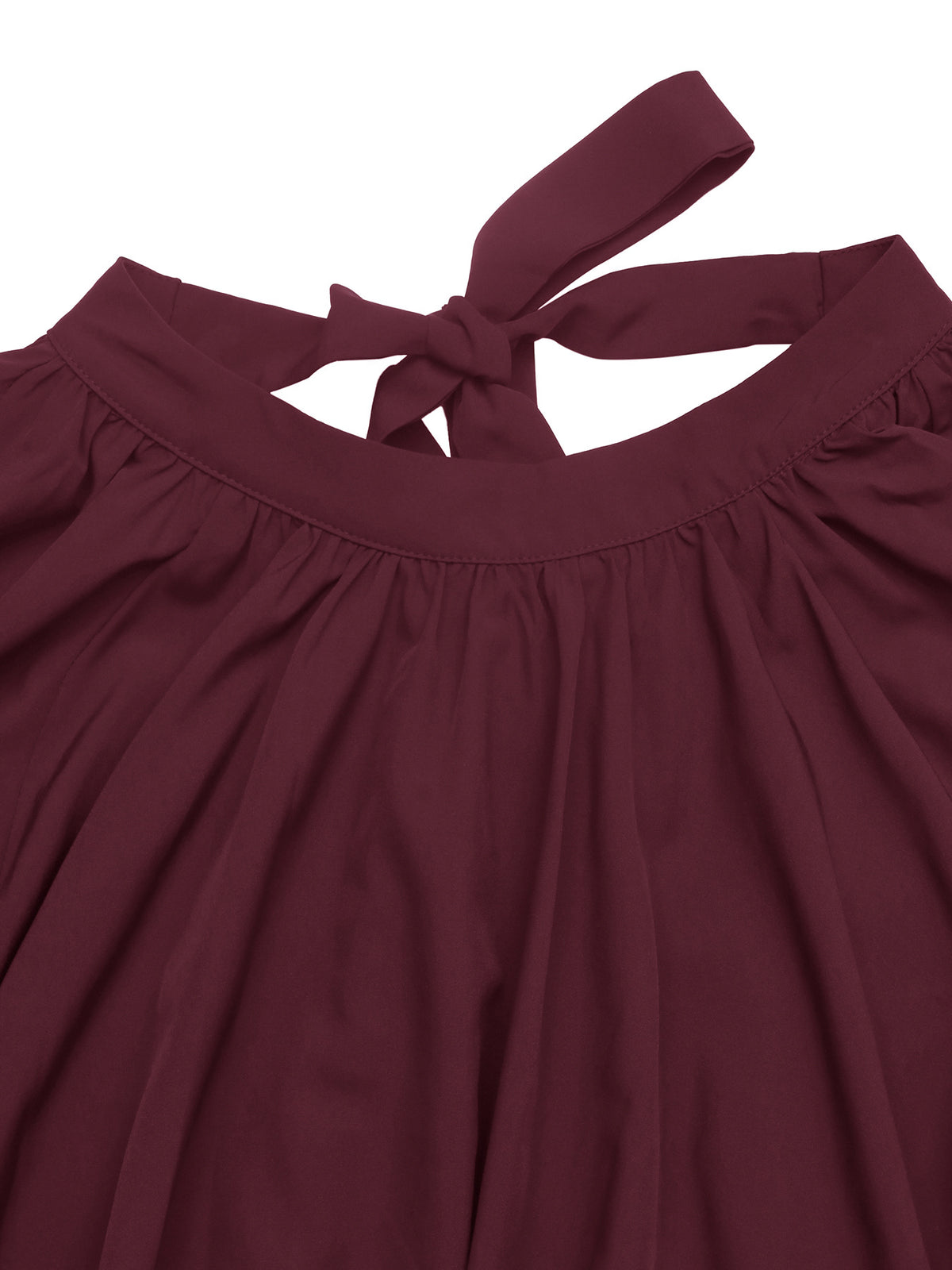 Tie Neck Mock Neck Blouse Gathered Long Sleeve Top