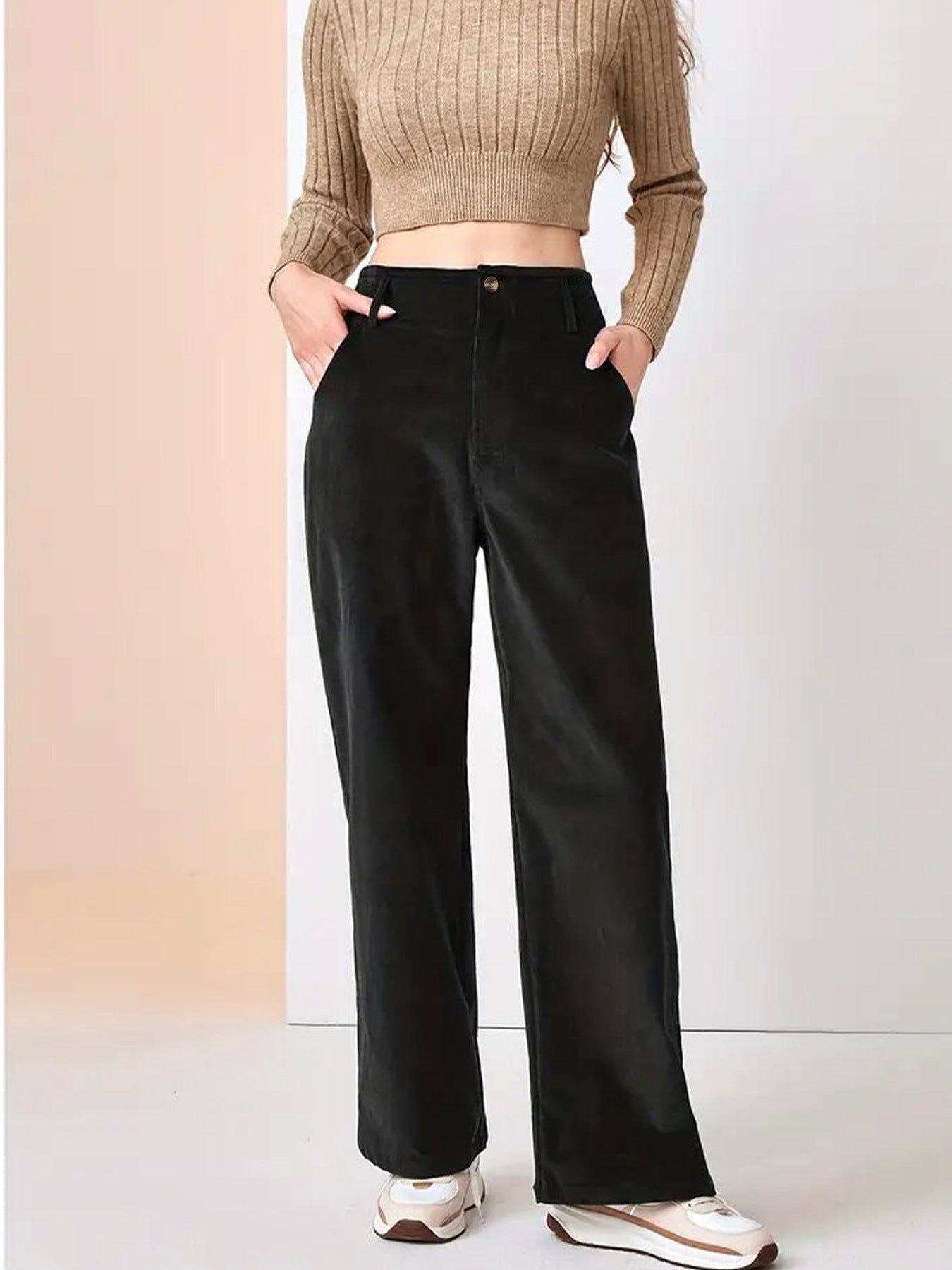 Velvet Straight Leg Pants High Waist Casual Long Trousers
