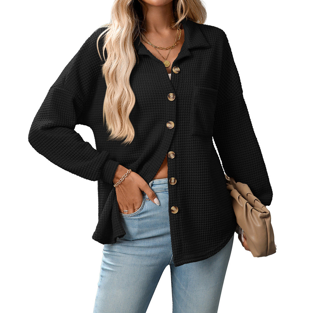 Waffle Knit Button-Up Shirt – Casual Fall Essential