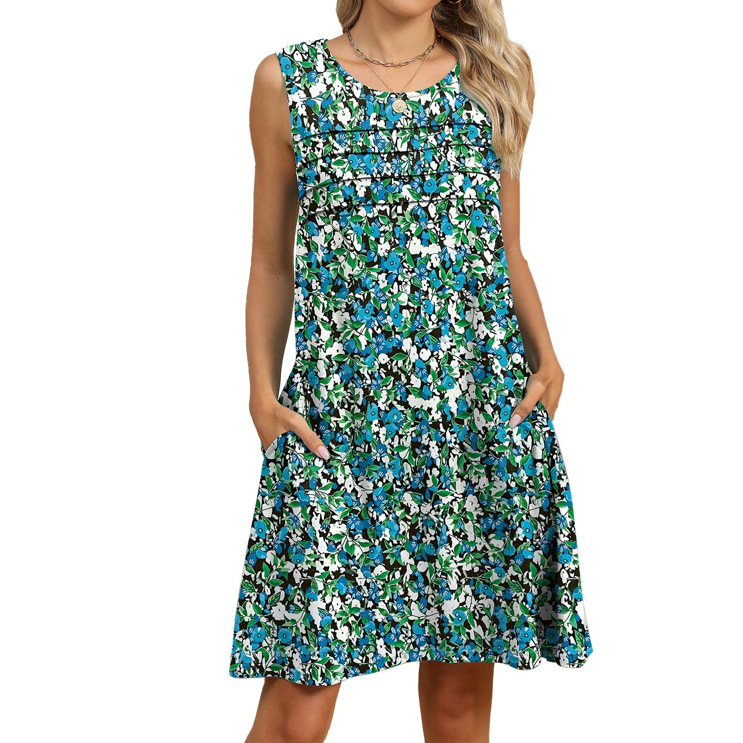 Loose Fit Scoop Neck Sundress with Graphic Print