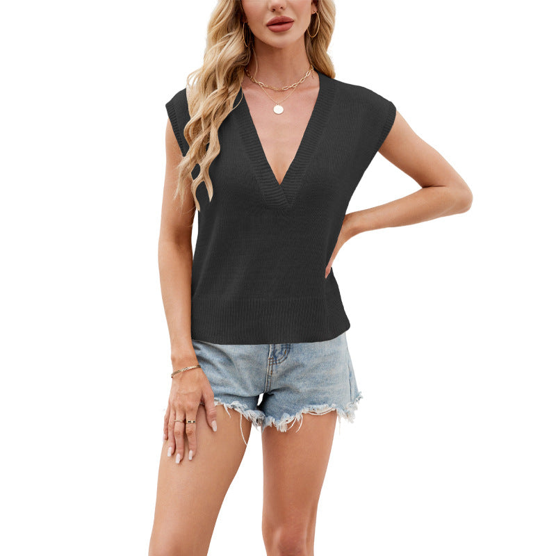 2026 Summer Women’s V-Neck Knit Tank Top Casual Fashion