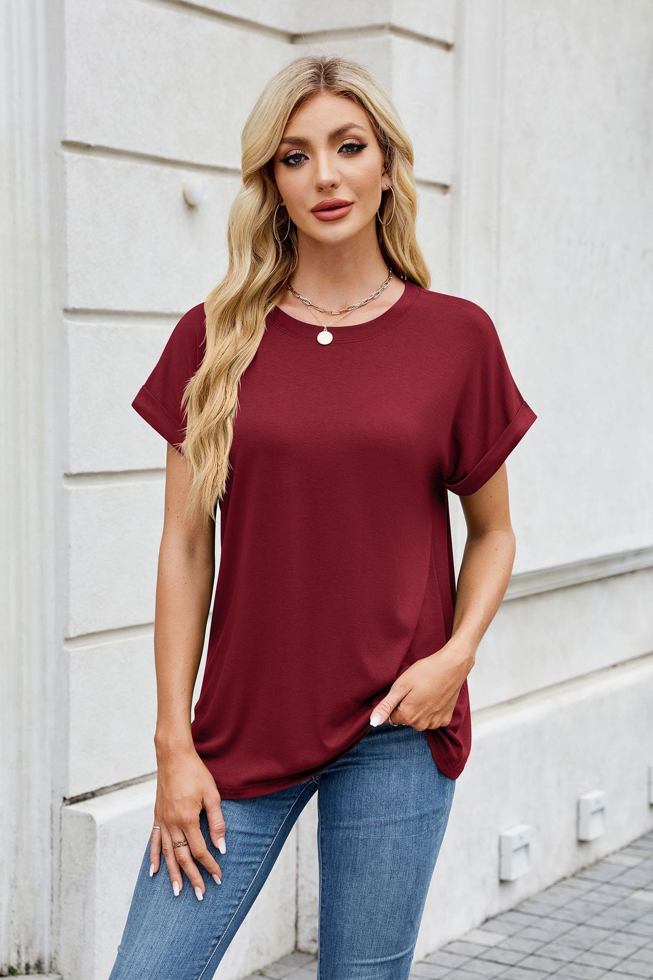 Round Neck Loose Short Sleeve T-Shirt Top