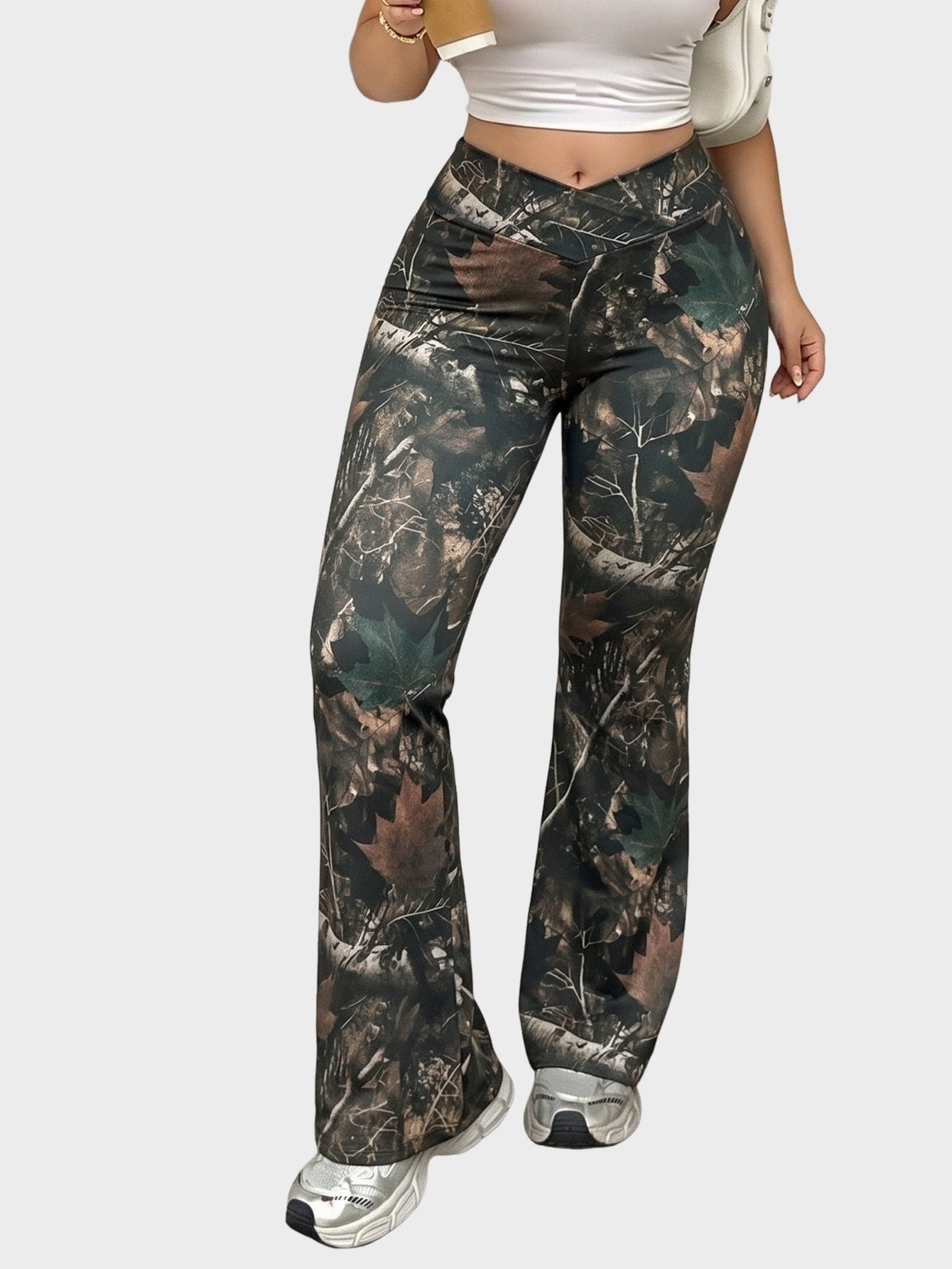 Camouflage Textured Leggings High Waist Wide Leg Casual Style