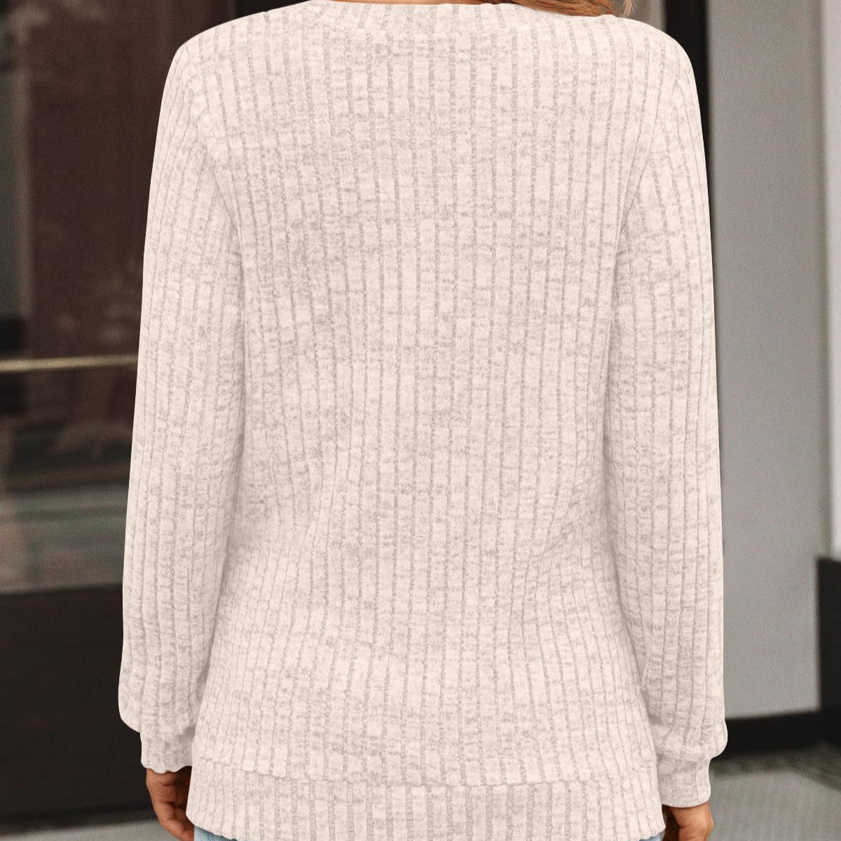 Women's Oversized V-Neck Long Sleeve Ribbed Pullover Top