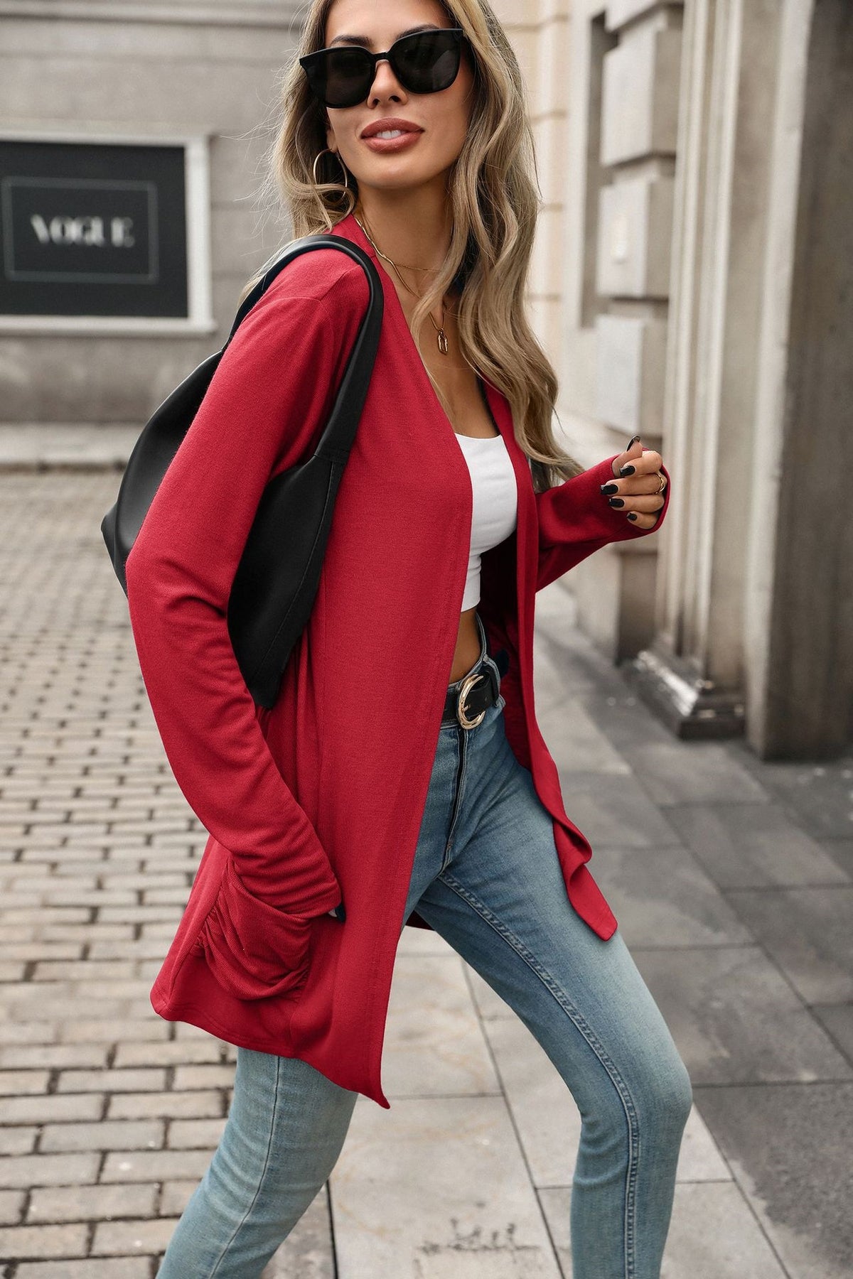 Women's Open Front Cardigan Long Sleeve with Pockets