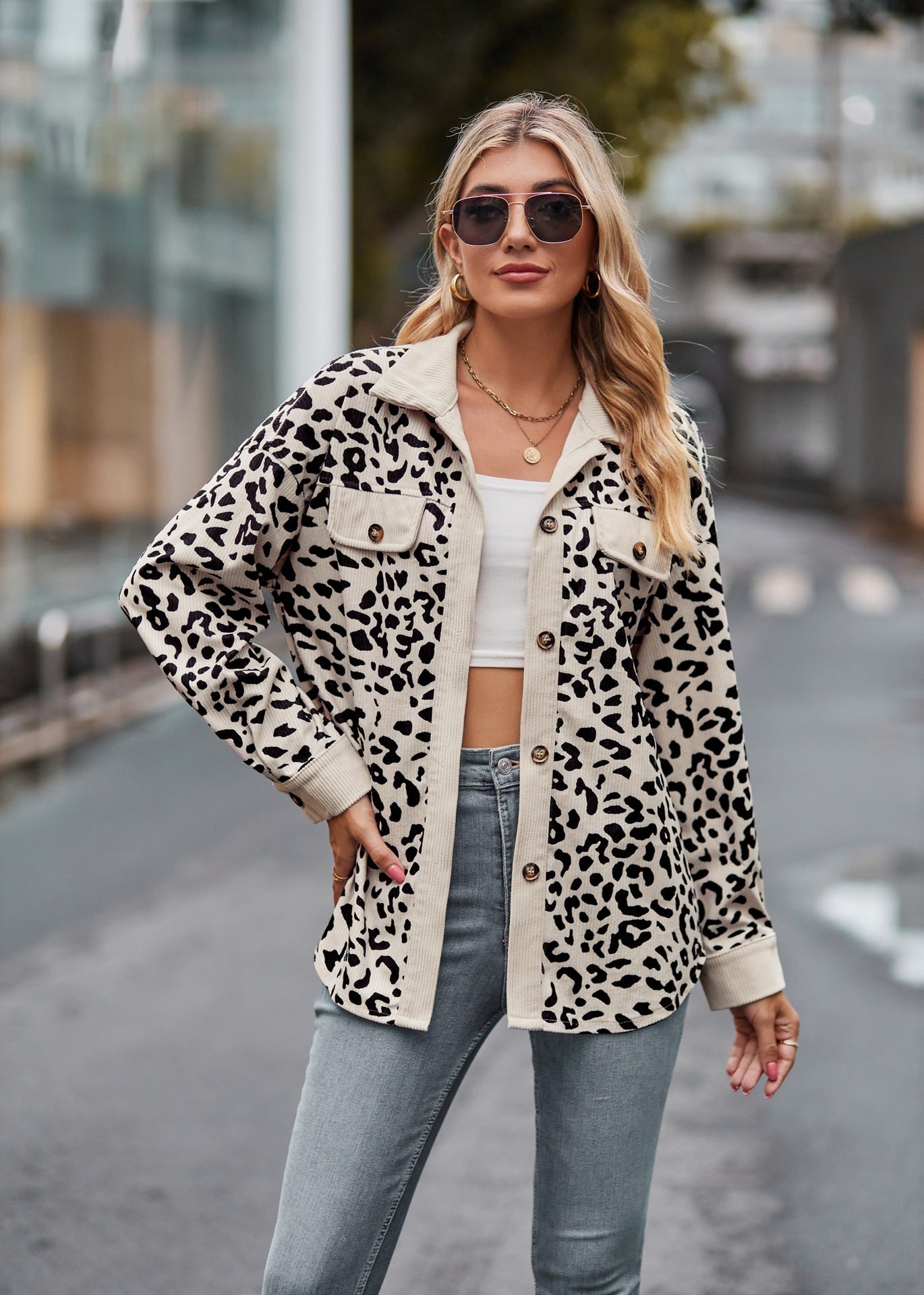 Leopard Print Shacket Button Up Long Sleeve Jacket