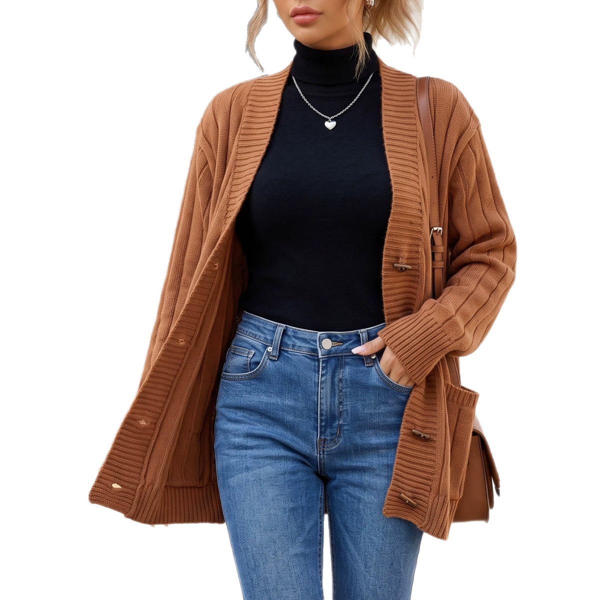 Women's Oversized Ribbed Cardigan Sweater Pockets