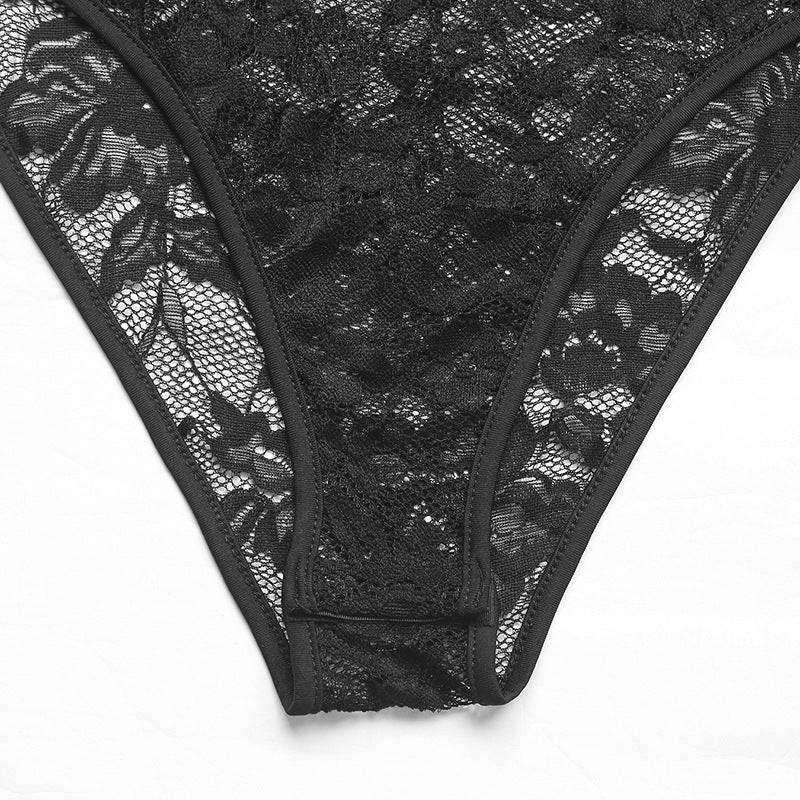 Lace Deep V Neck Sleeveless Bodysuit in Black