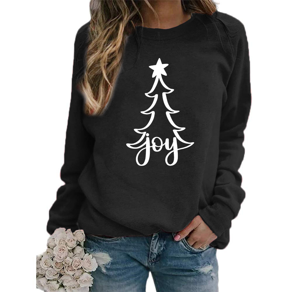Womens Christmas Joy Tree Graphic Crewneck Sweatshirt