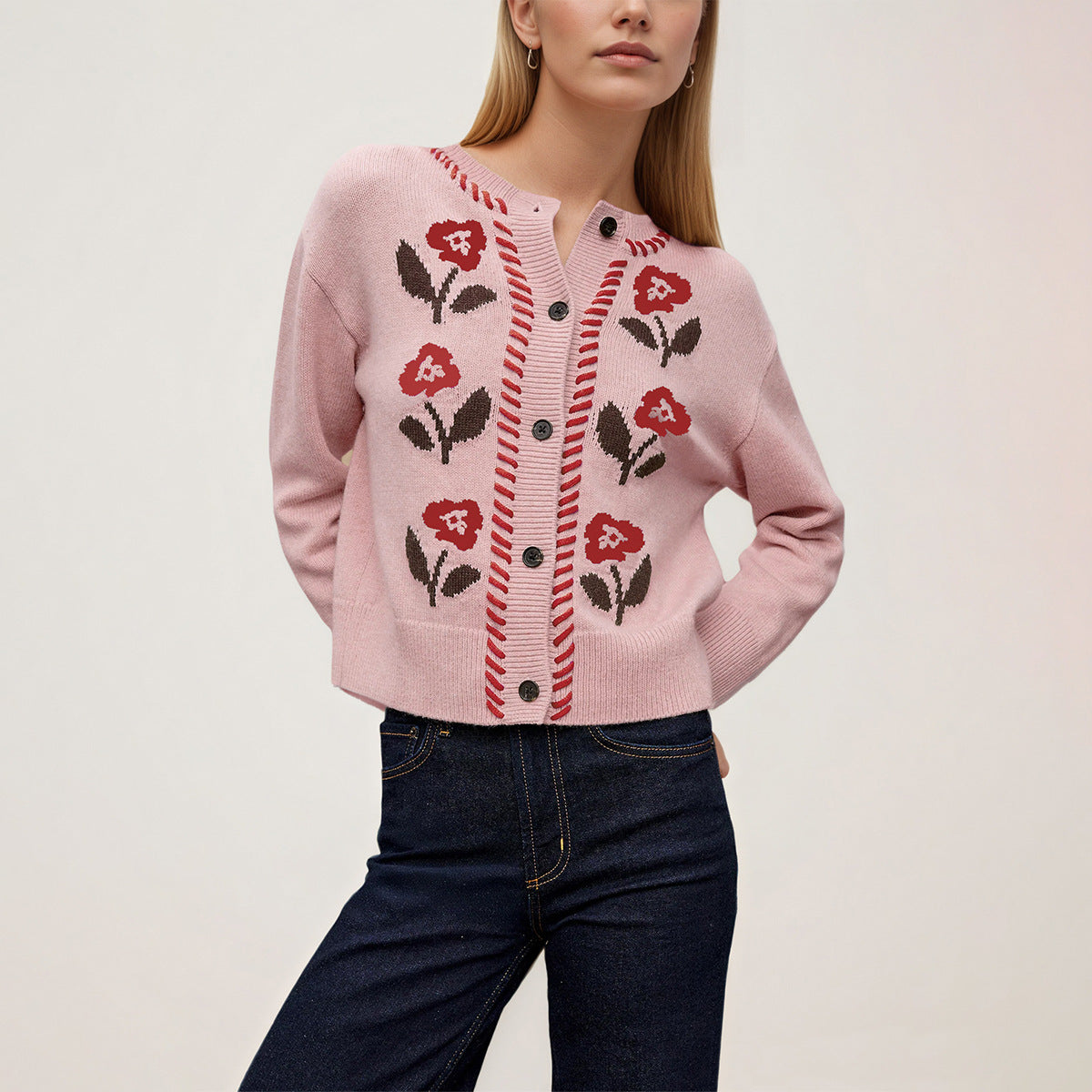 Women's Vintage Floral Knit Cardigan Button Front Sweater